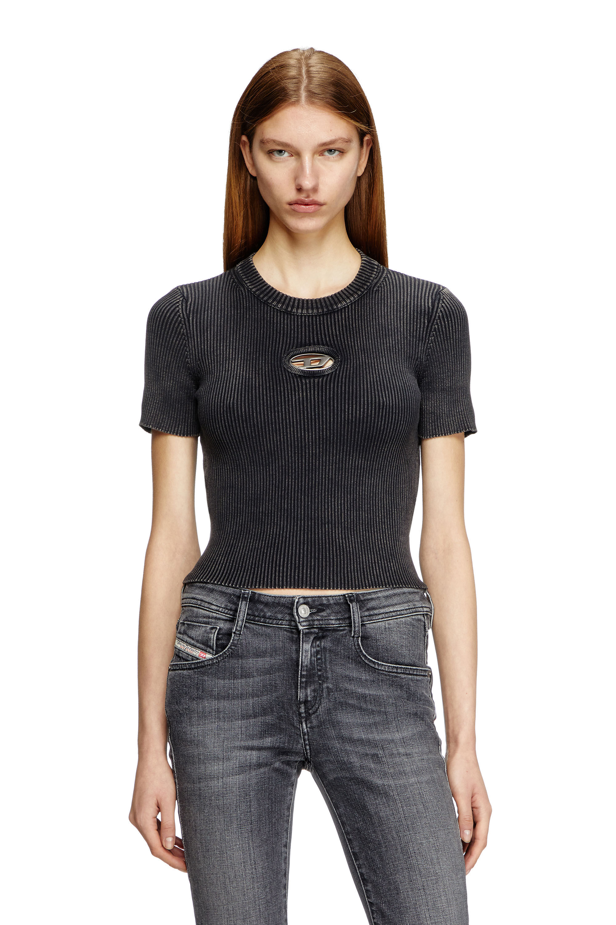 M-ANCHOR-A-SS Short-sleeve top with cut-out logo｜ブラック