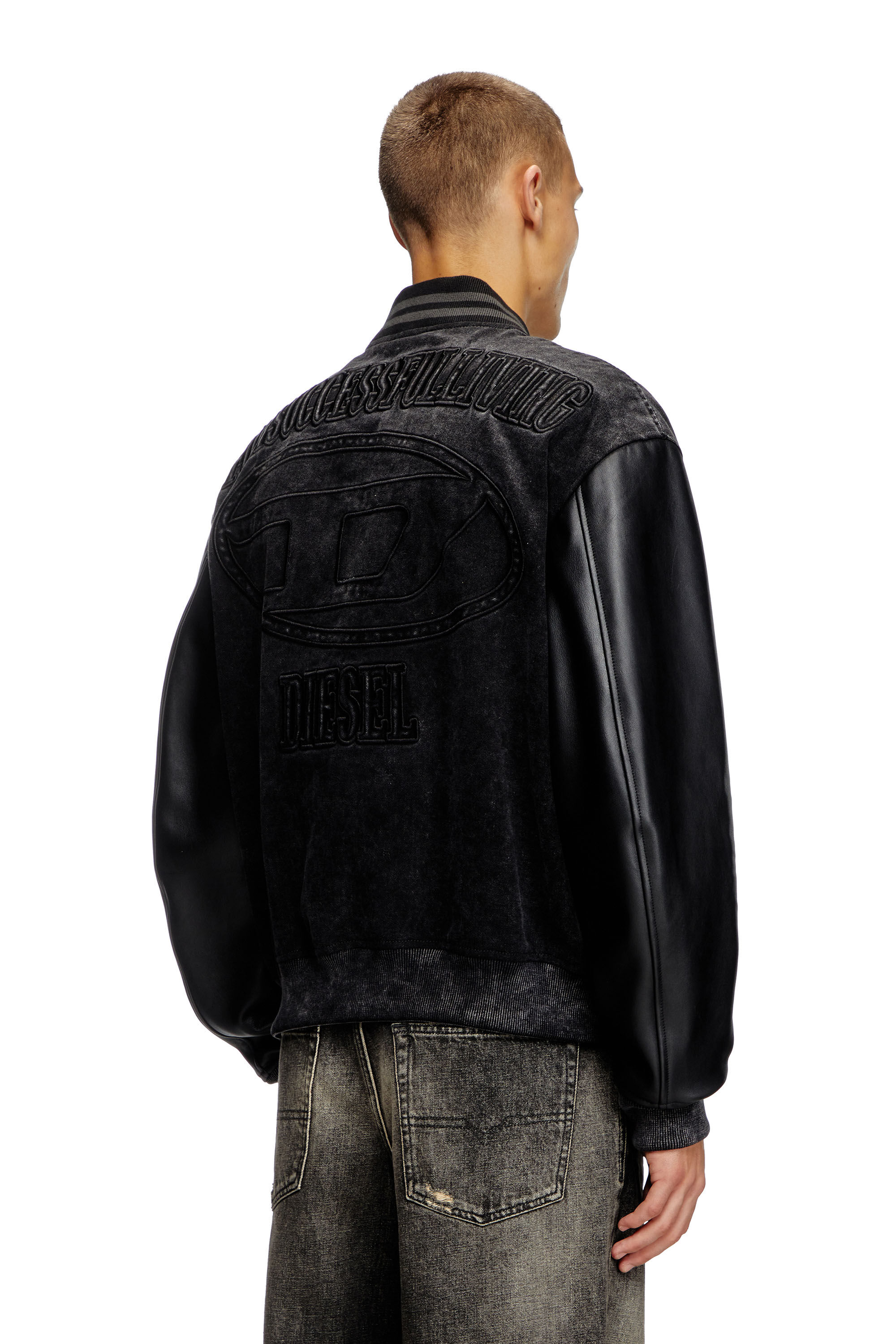 Diesel - L-NYN, Male's Denim and leather bomber jacket in ブラック - 5