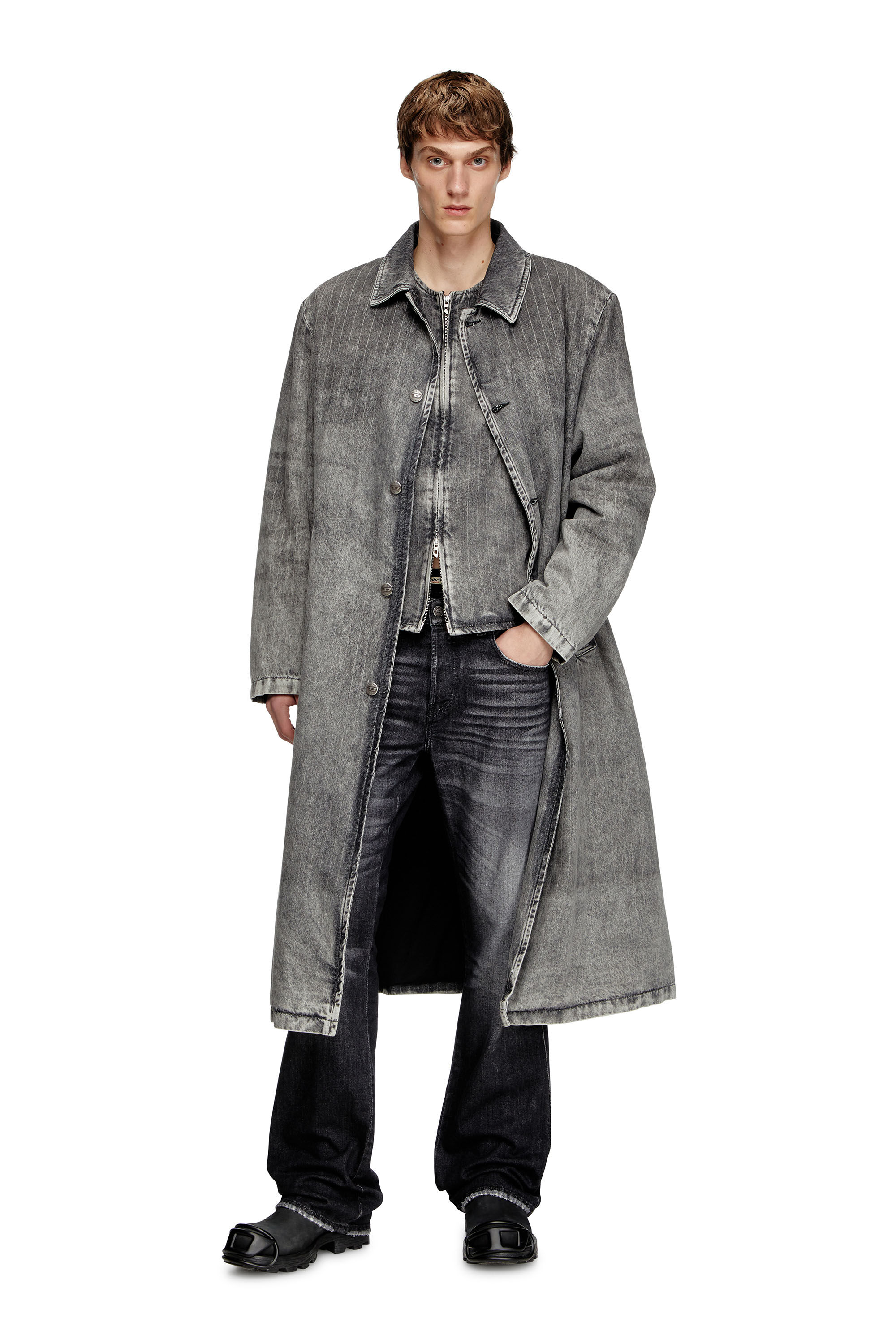 D-JACK-S1 Coat in tailoring pinstripe denim｜グレー｜メンズ