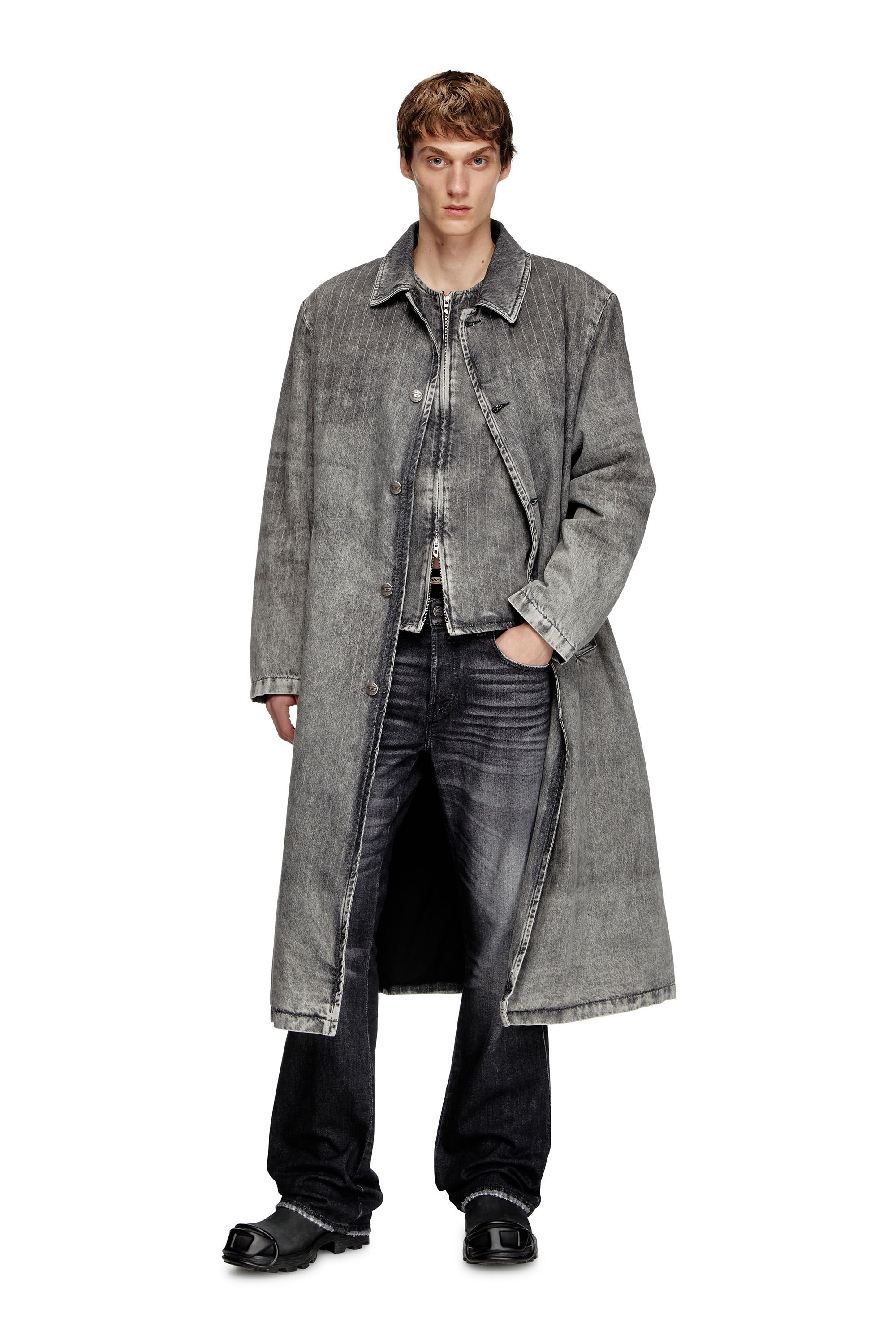 Diesel - D-JACK-S1, Male's Coat in tailoring pinstripe denim in ダークグレー - 3