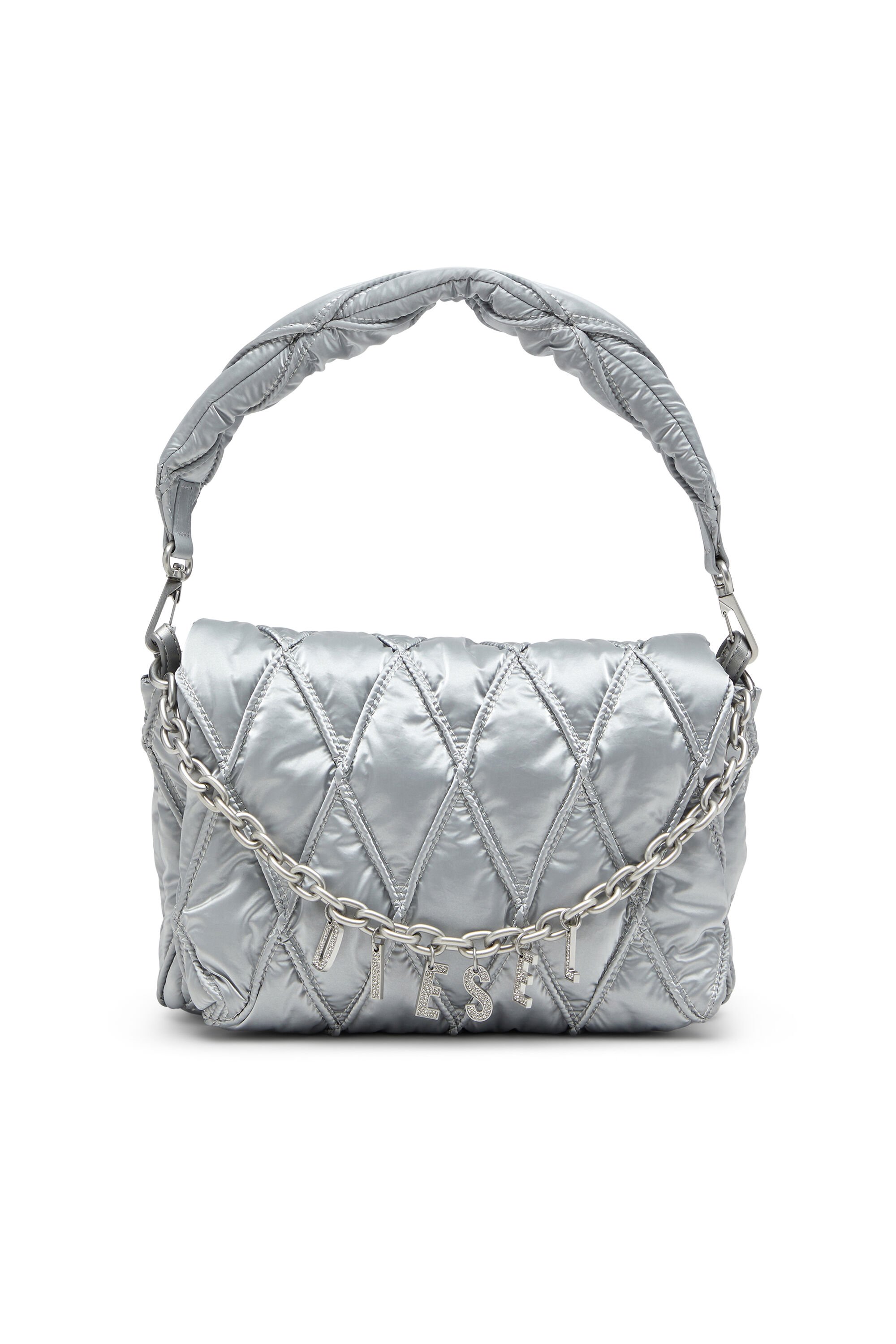 Diesel - CHARM-D SHOULDER M, Female's Charm-D-Shoulder bag in quilted metallic nylon in シルバー - 1