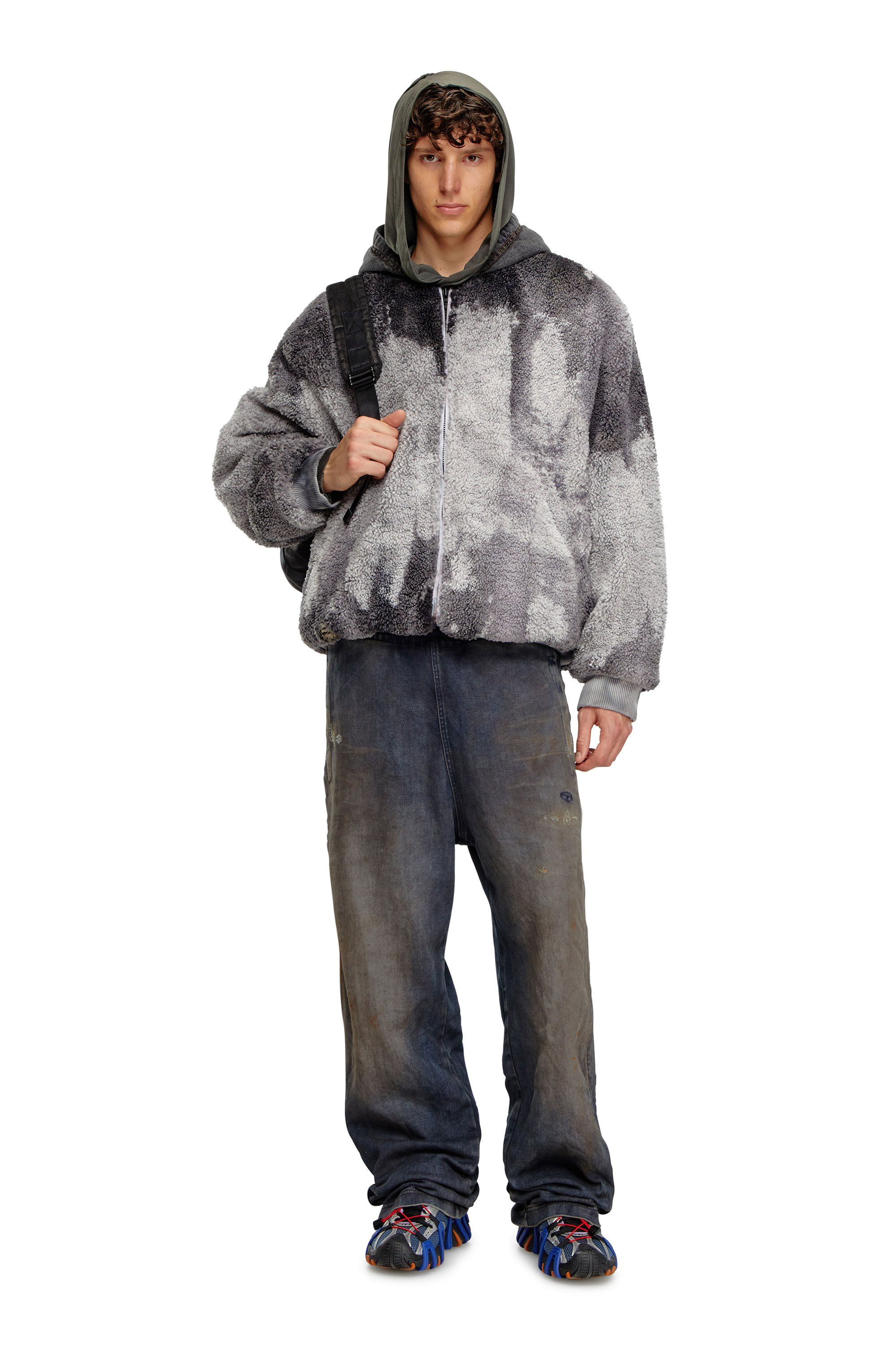 S-DEPLA Tie-dyed teddy jacket with denim hood｜グレー｜メンズ｜DIESEL
