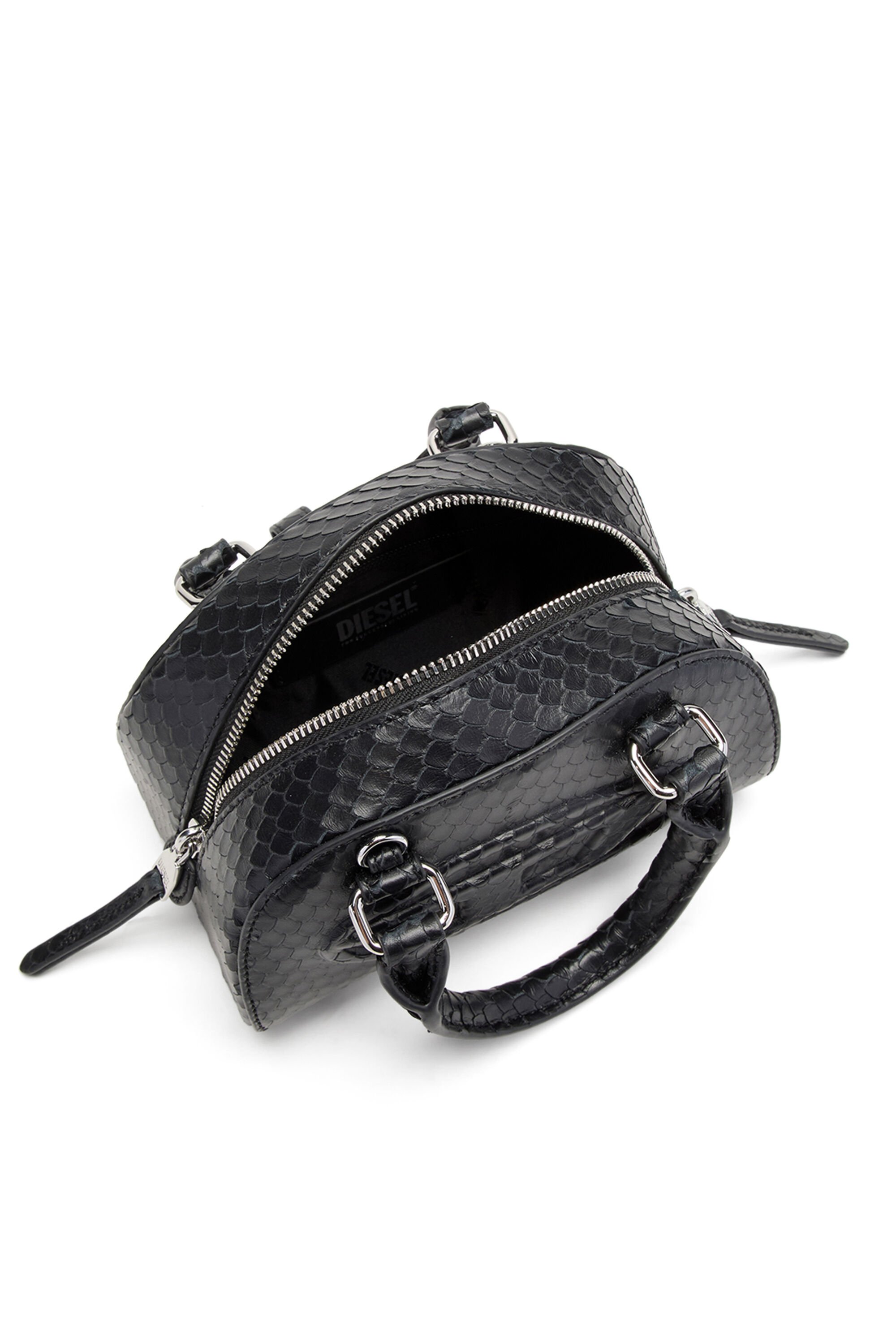 Diesel - 1DR DOME CROSSBODY, Female's 1DR Dome-Mini bowling bag in snake-effect leather in ブラック - 6