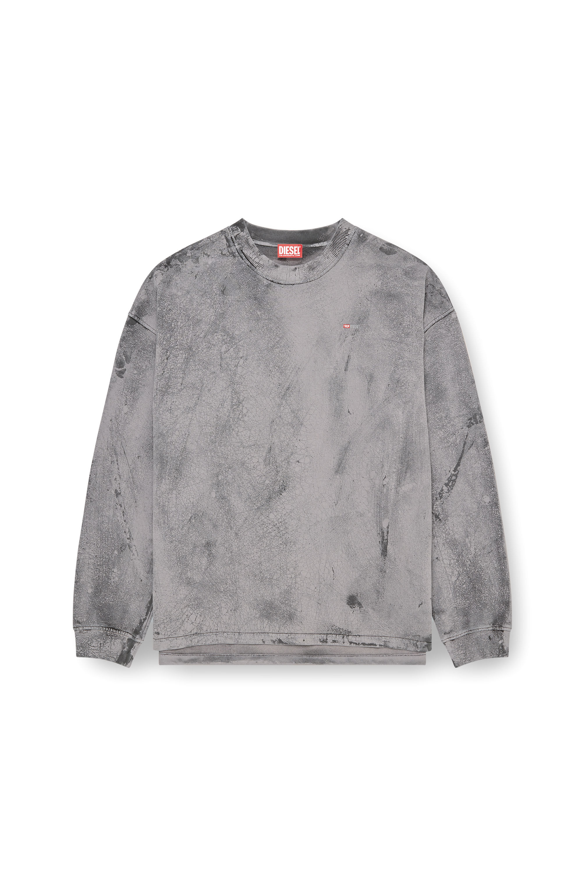 Diesel - S-BAXT-T1, Male's Cracked-effect sweatshirt with micro logo in グレー - 2