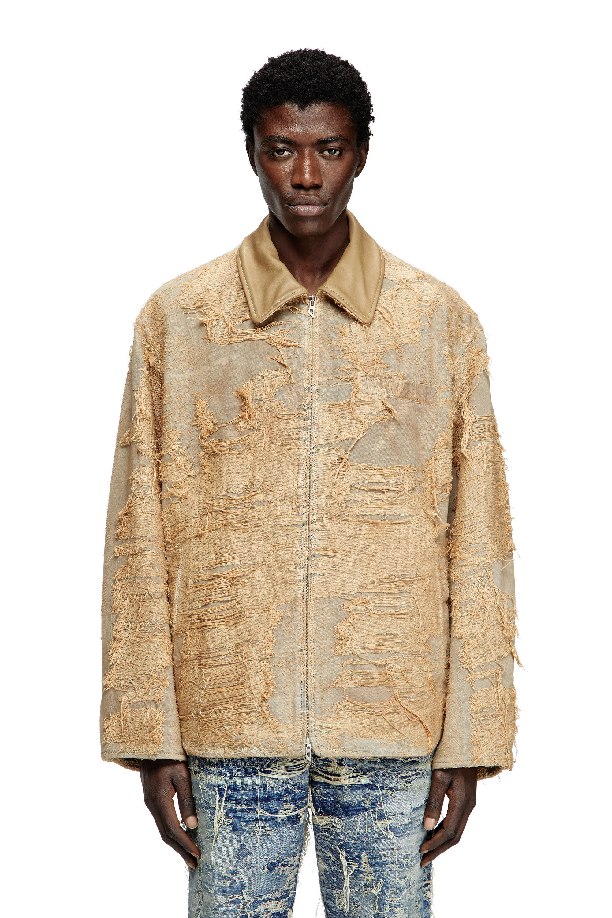 Diesel - D-IVAR-FSG, Male's Jacket in overdyed floating-thread denim in ライトブラウン - 3