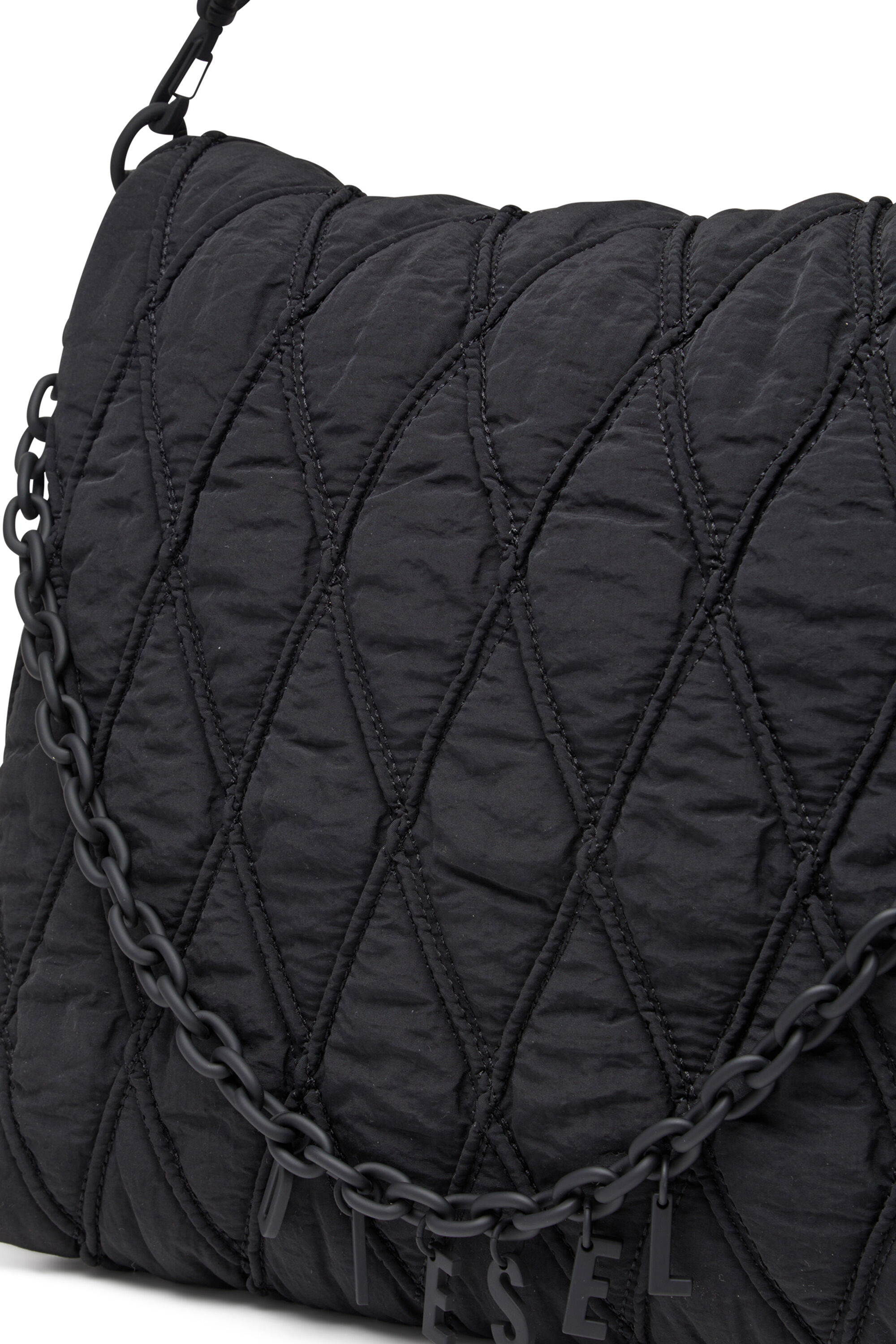 Diesel - CHARM-D SHOULDER L, Female's Charm-D L-Shoulder bag in quilted washed nylon in ブラック - 6