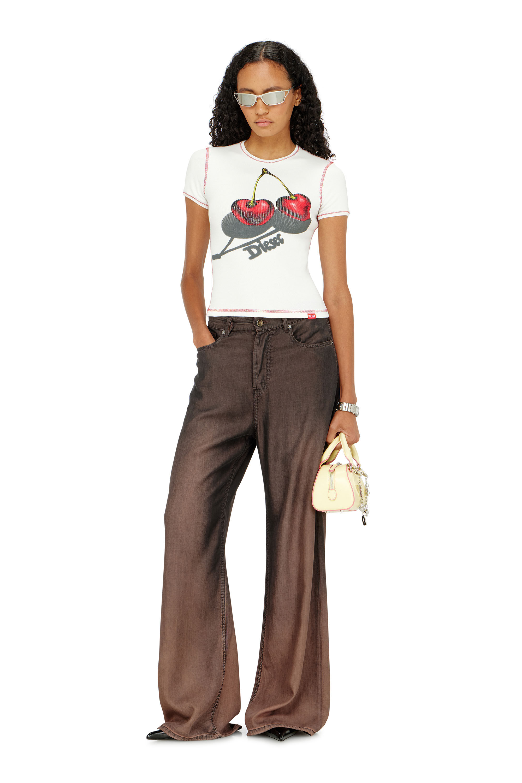 チェル様 SV-T-ELE-CHER Slim cotton T-shirt with cherry print｜ホワイト