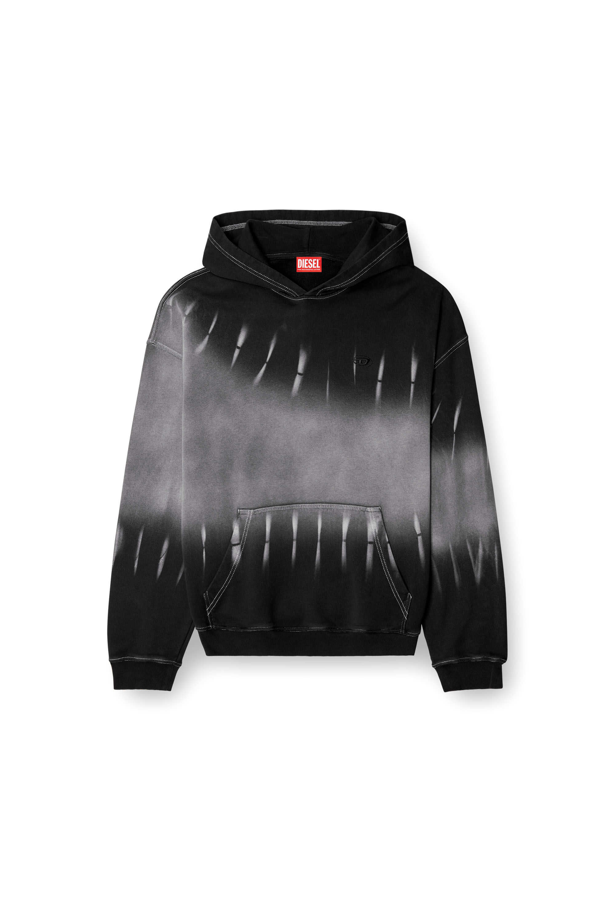 Diesel - S-BOXT-HOOD-R2, Male's Tie-dyed hoodie with logo print in ブラック - 2