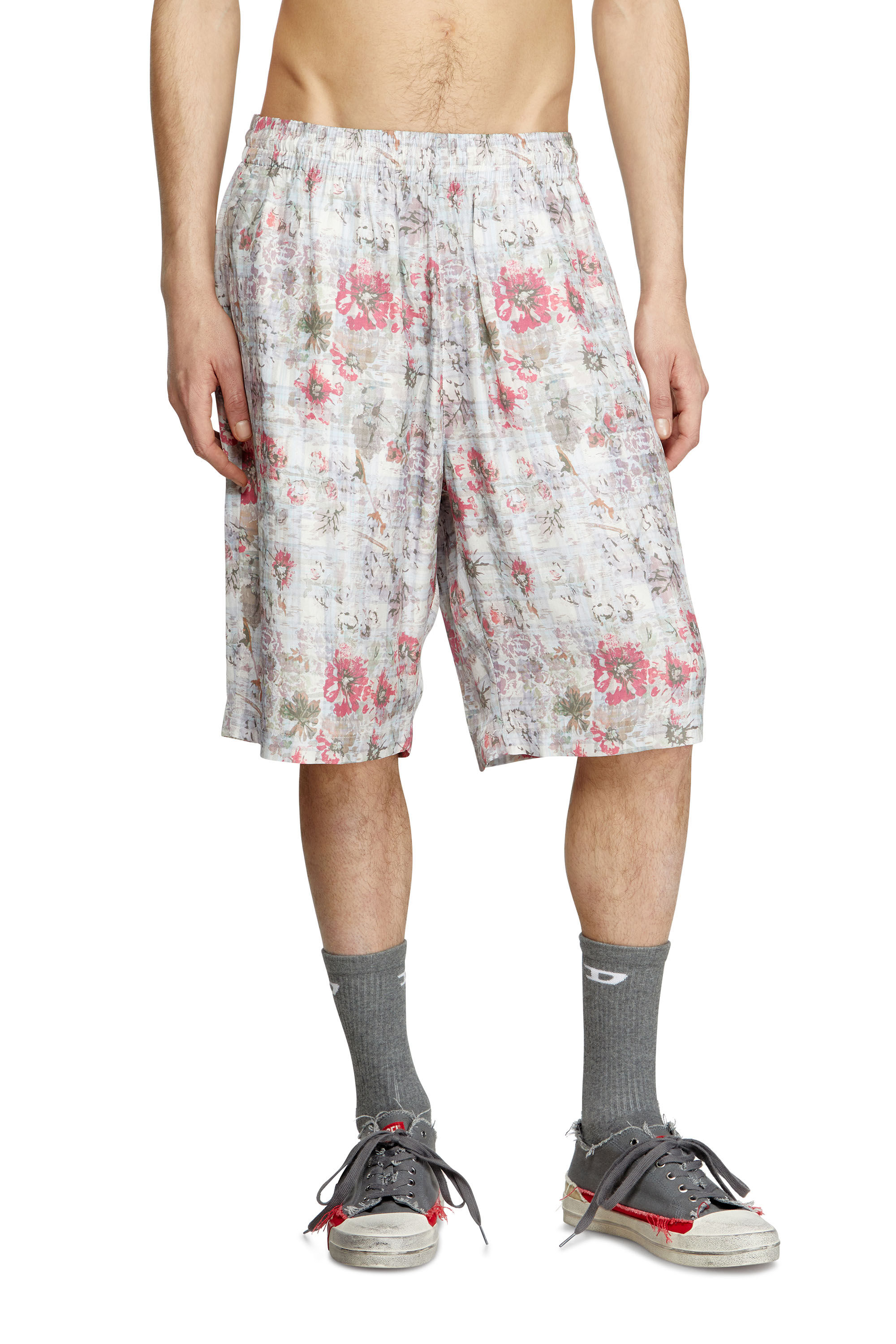 Diesel - P-LEYS, Male's Acetate shorts with floral print in ブルー/ピンク - 3