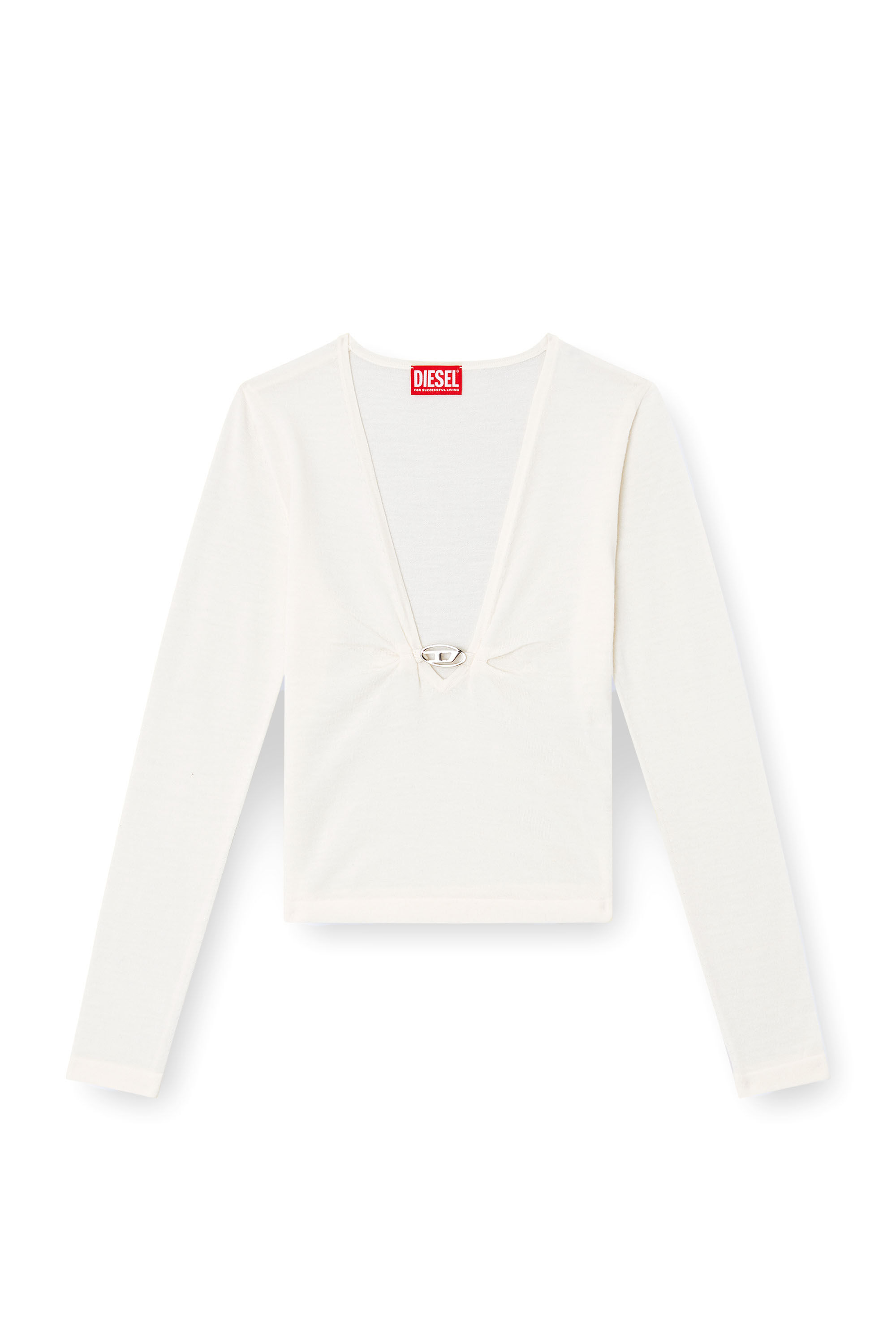 Diesel - M-PIAFFY, Female's Gathered V-neck jumper in wool in ホワイト - 2