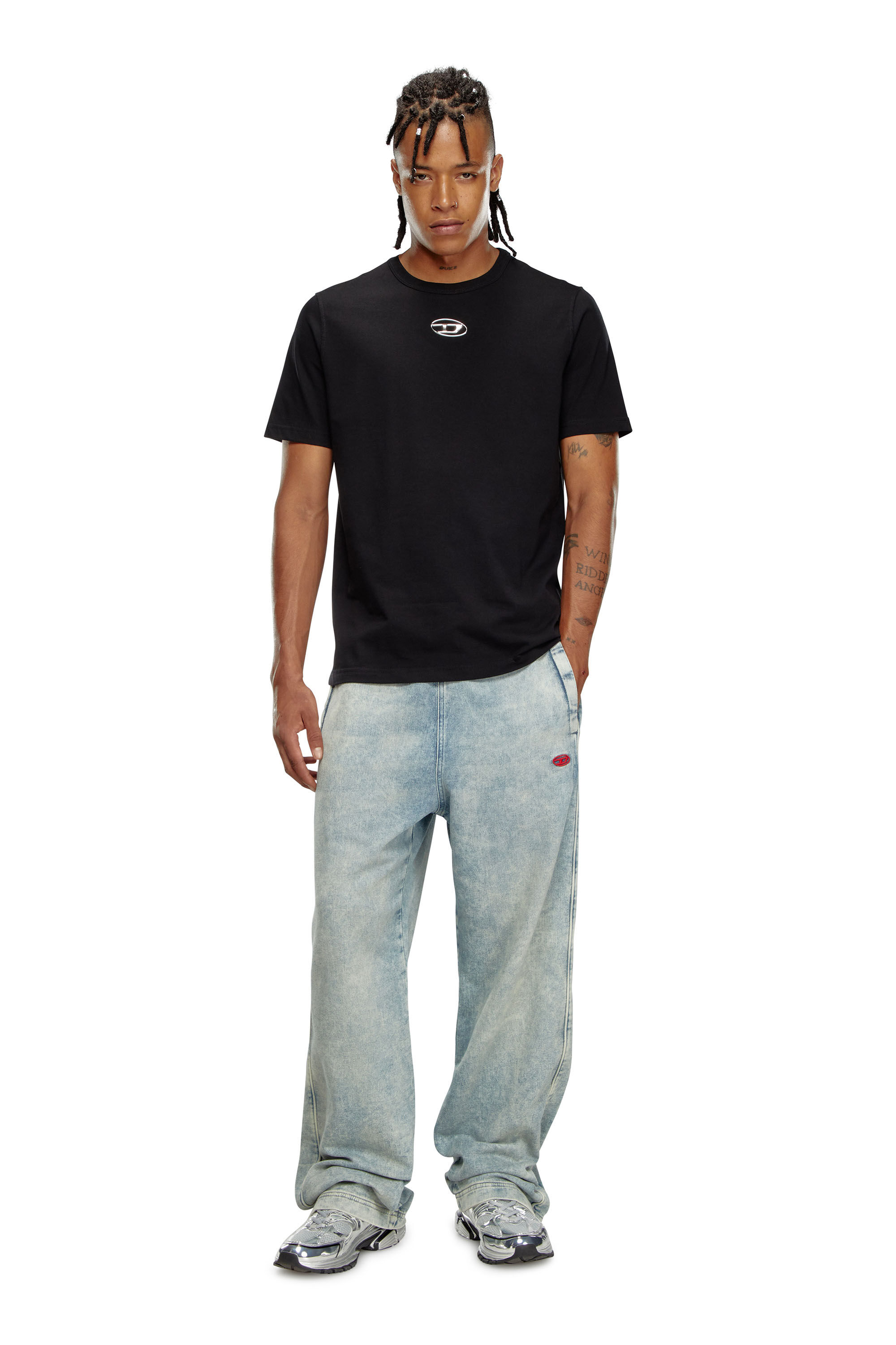 Diesel - T-ADJUST-OD, Male's T-shirt with metallic Oval D in ブラック - 1