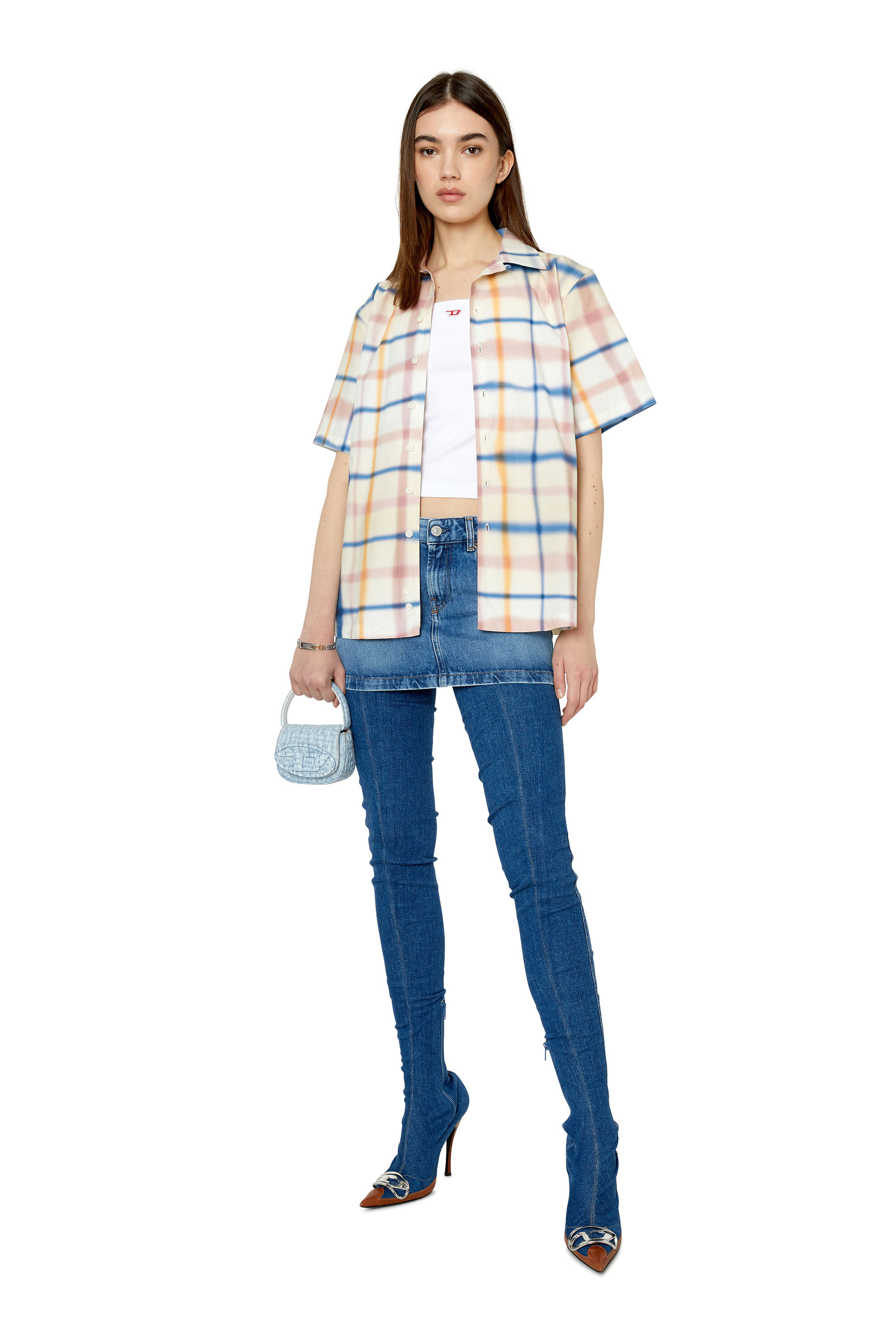 Diesel - S-FRANK-CHECK, Female's 半袖シャツ トップス チェック in ホワイト - 1