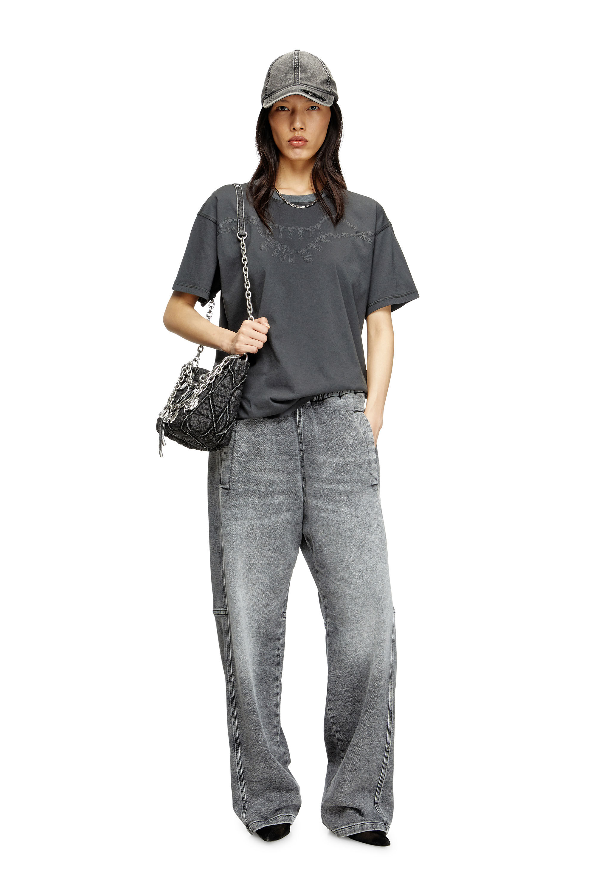 Diesel - T-NORM-HOSHI, Unisex's T-shirt with charm necklace print in ダークグレー - 6