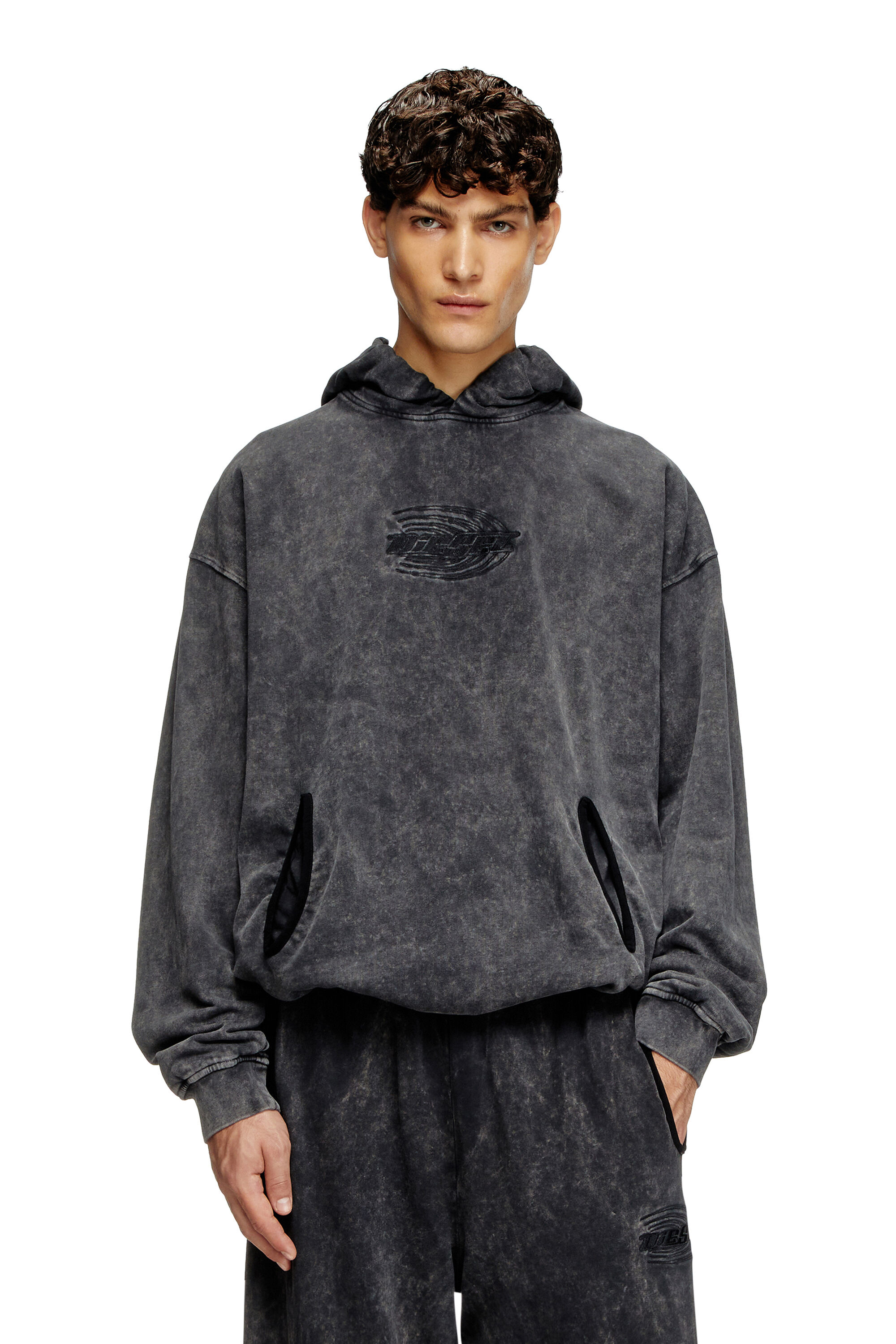 Diesel - S-BOXSTIC-HOOD, Unisex's Gathered acid-wash hoodie in ダークグレー - 3