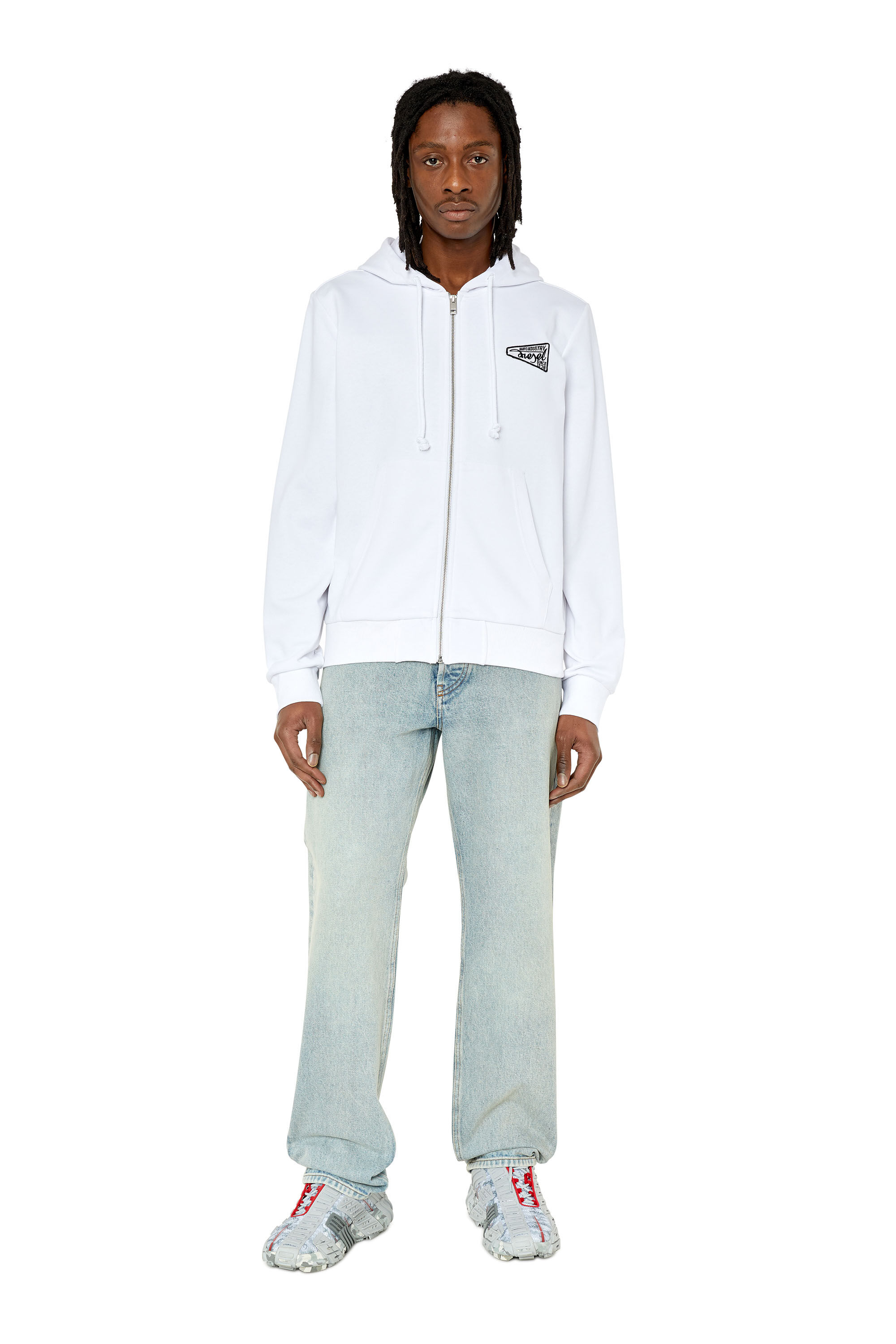 Diesel - S-GINN-HOOD-ZIP-K8, Male's エンブロイダリーロゴ フーディージャケット スウェット in ホワイト - 1