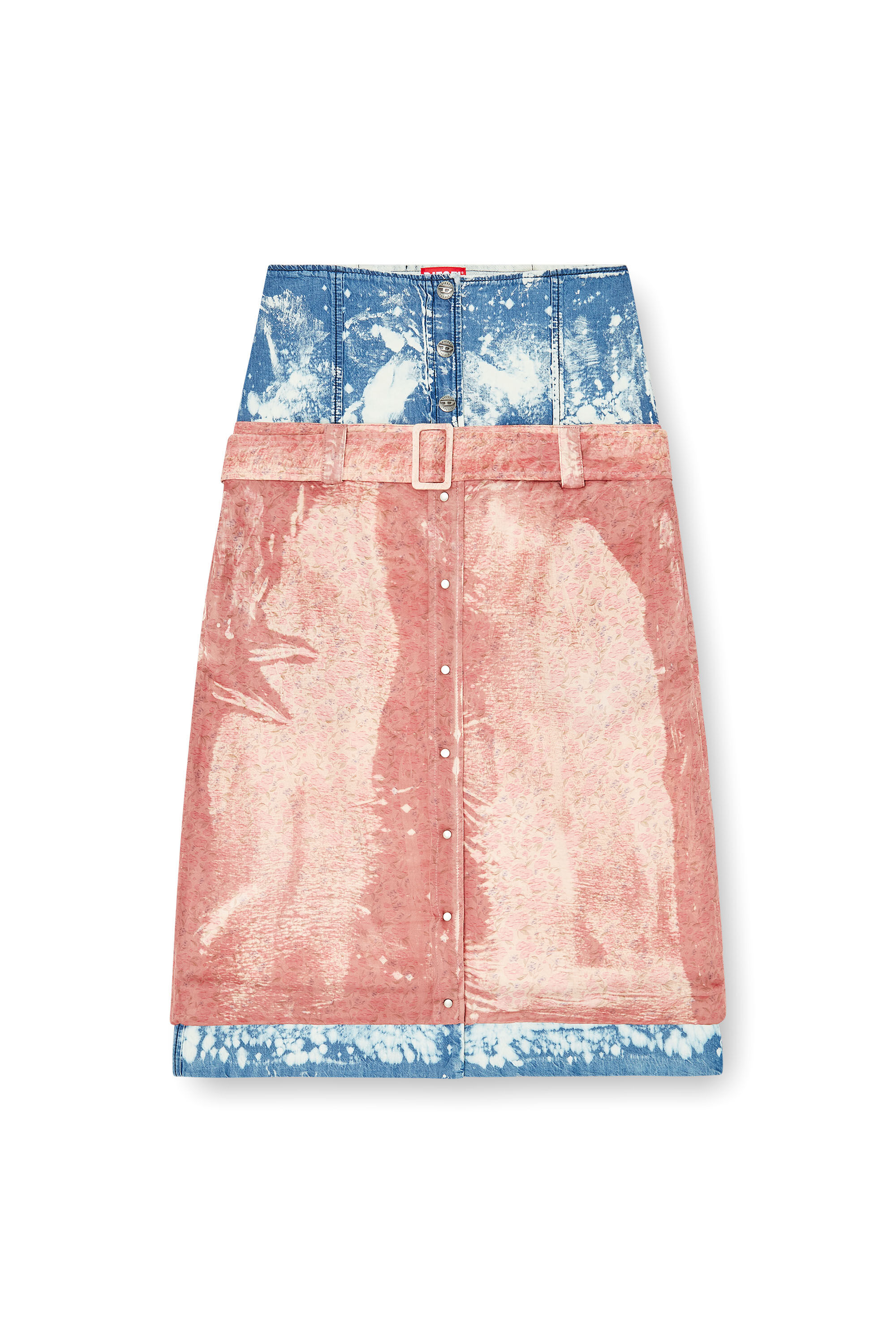 Diesel - O-SSIDO, Female's Midi skirt with layered effect in ブルー/ブラウン - 2