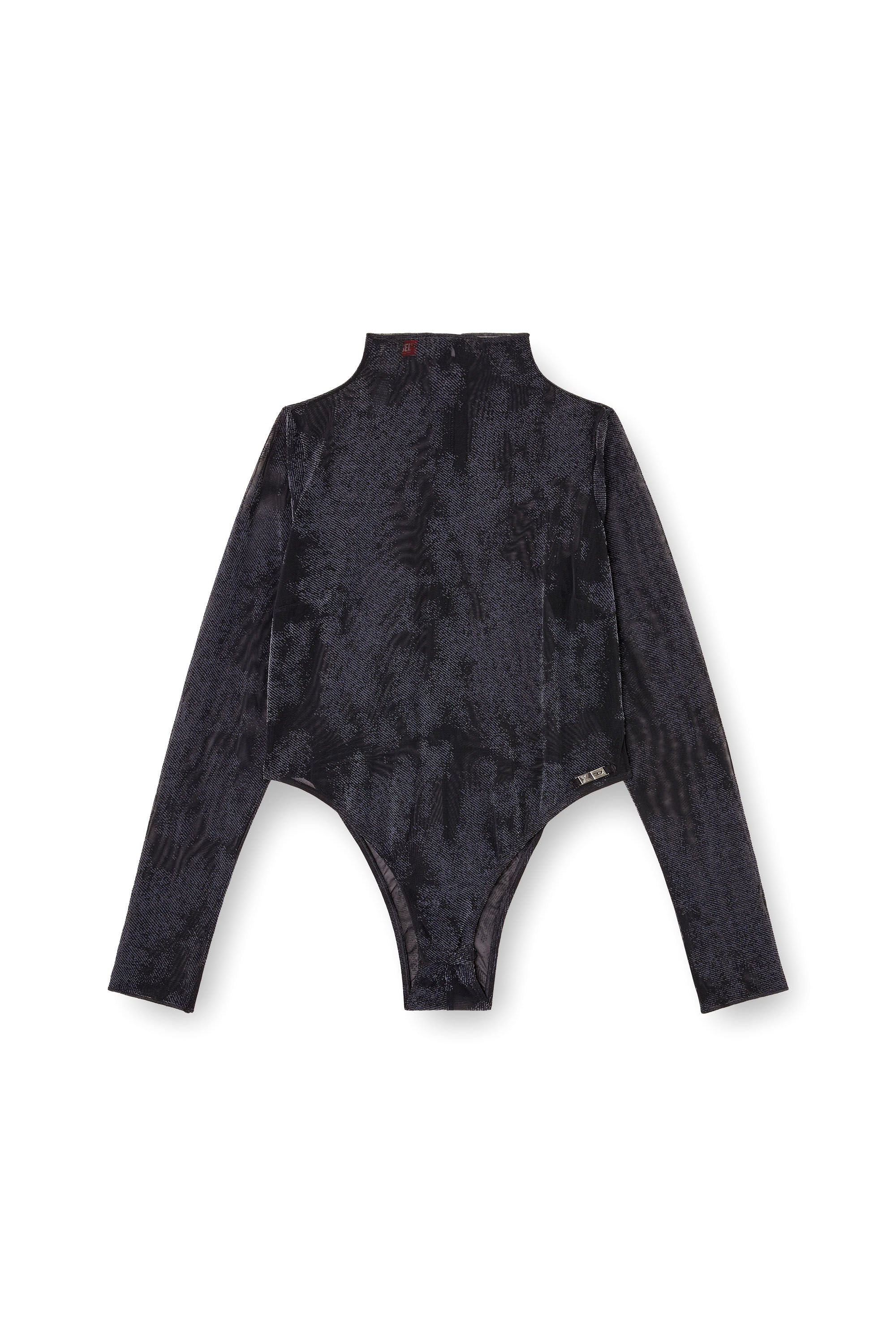 Diesel - LONG-SLEEVE-BODYSUIT, Female's Turtleneck bodysuit in flocked mesh in ブラック - 2