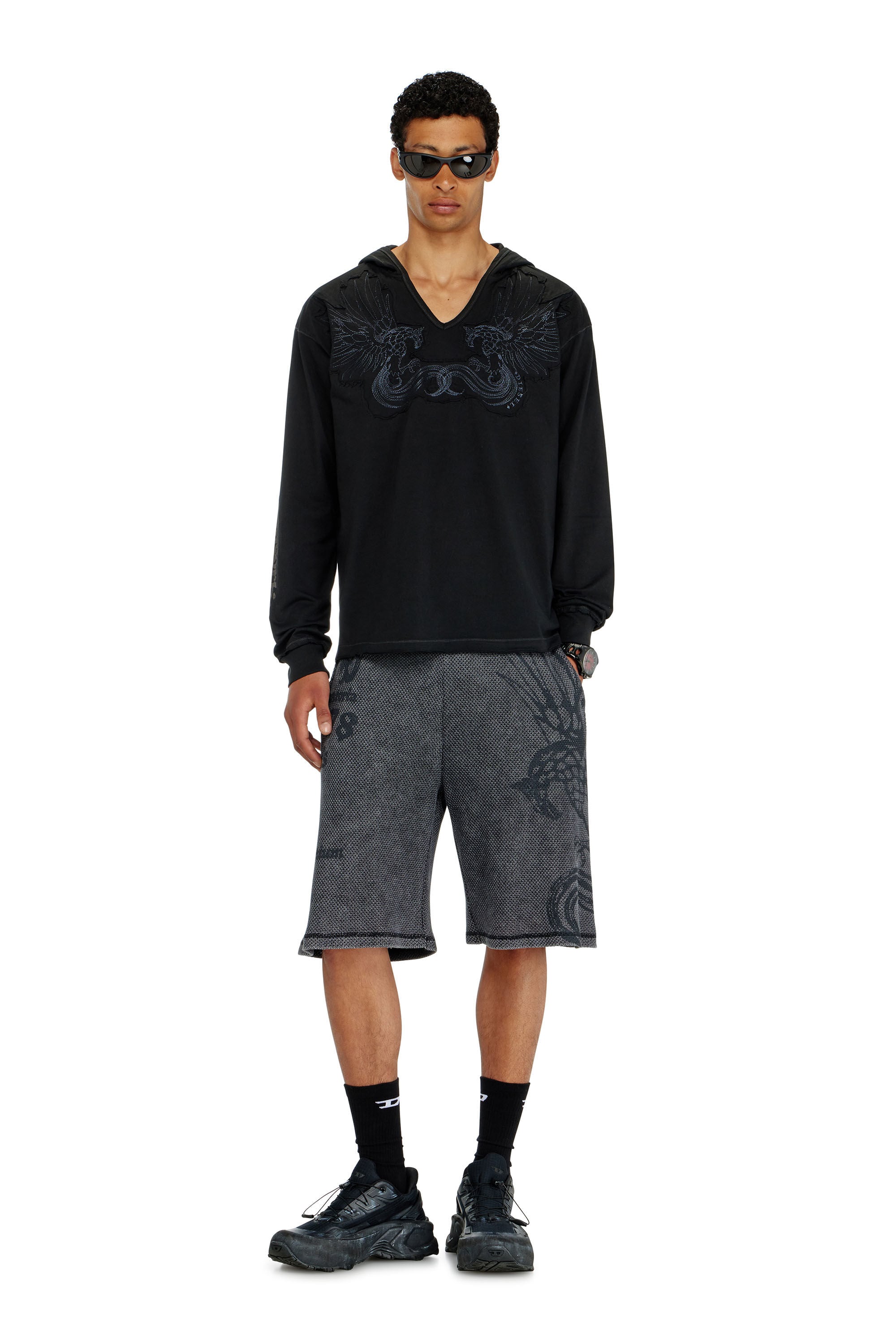 Diesel - T-PHEN-LS-HOOD-RIB, Male's フード付き長袖Tシャツ in ブラック - 1