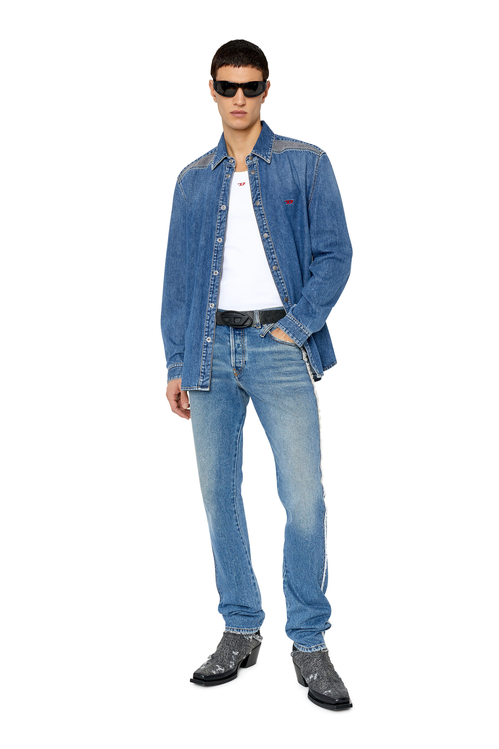 Diesel - D-SIMPLY-RS, Male's デニム シャツ インサートデニム in ミディアムブルー - 1