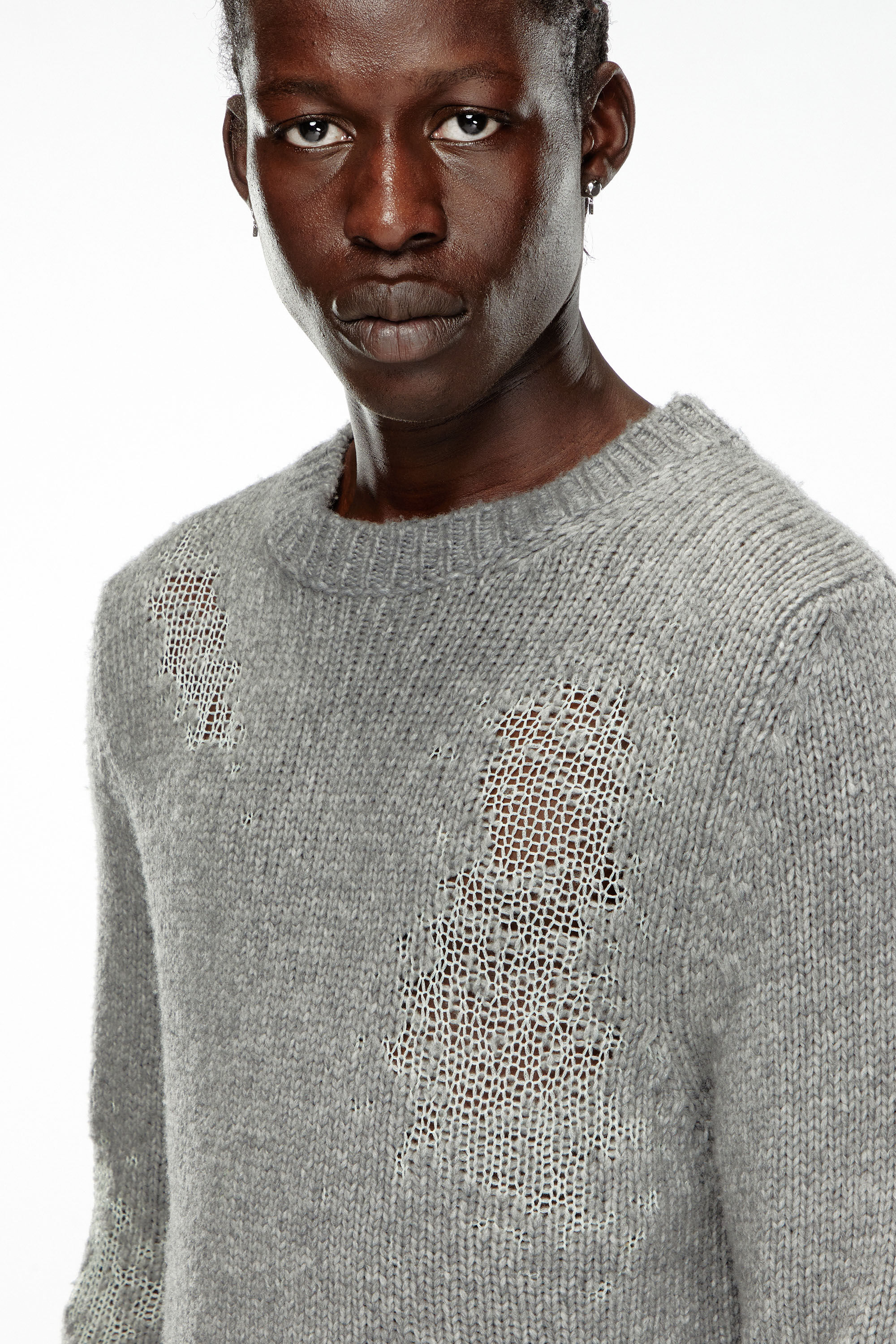Diesel - K-NORMAN, Male's Distressed jumper in wool blend in グレー - 4