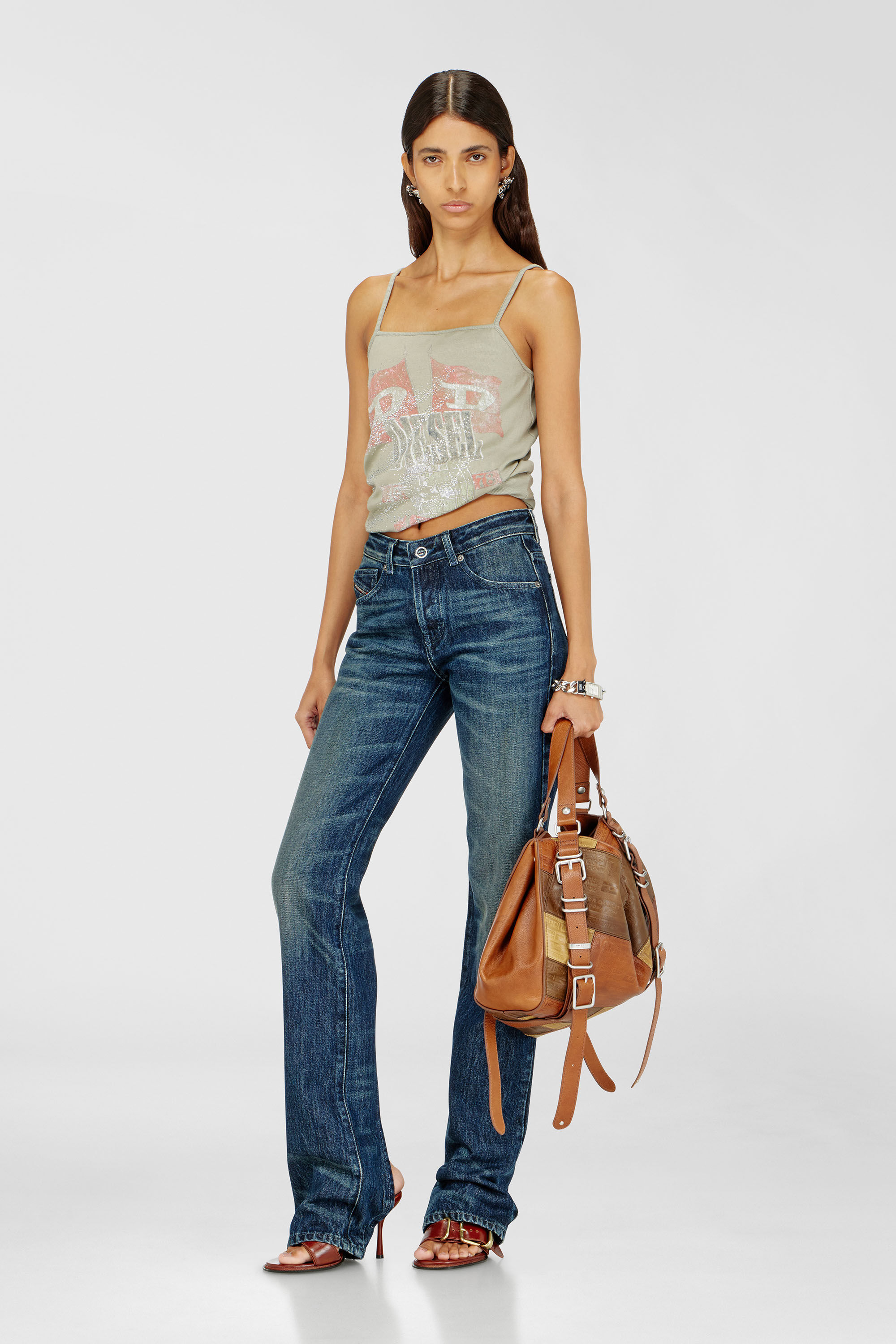 Diesel - T-RECY, Female's Rucked-up camisole in double-layer jersey in ライトグレー - 1