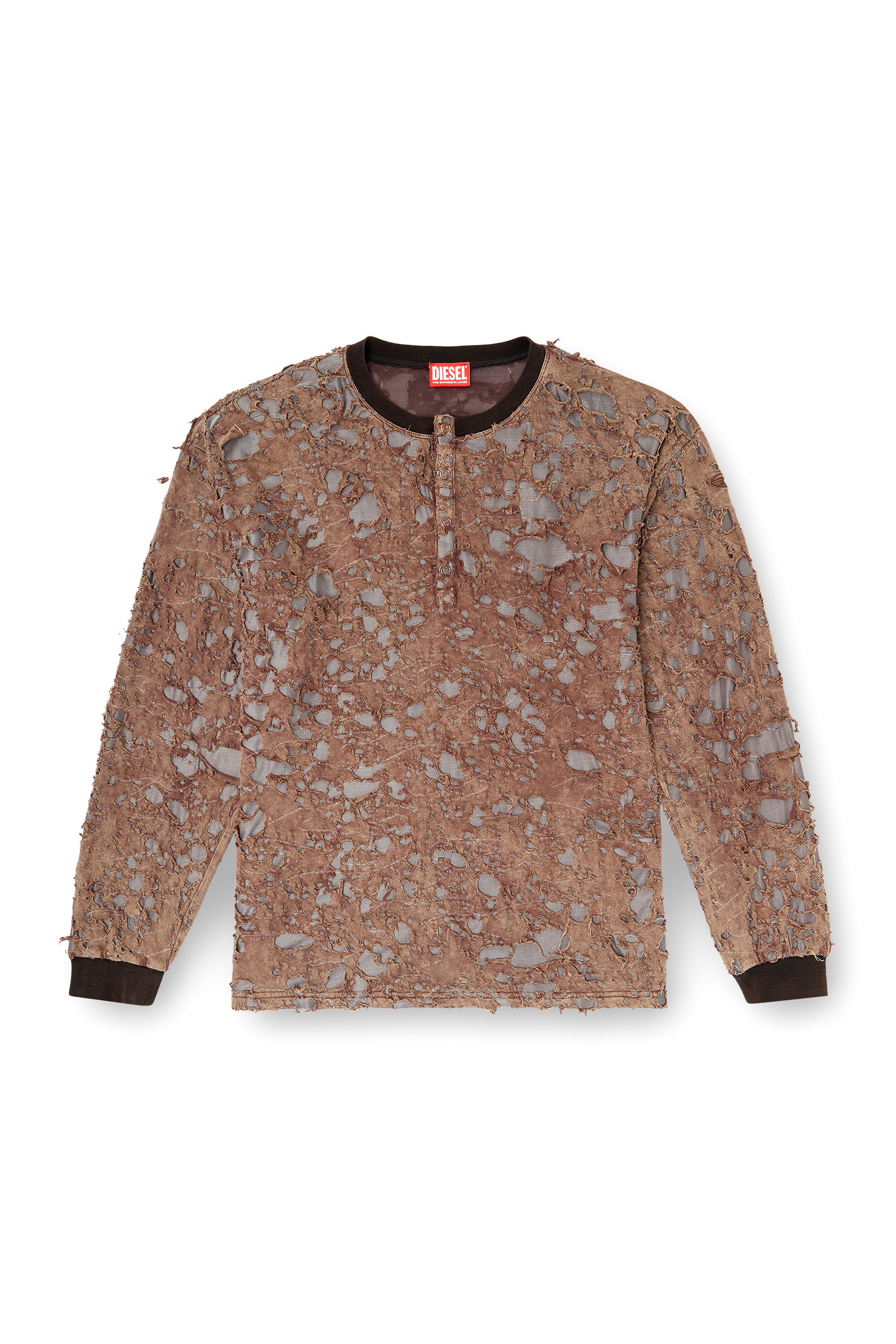 T-OVERT Long-sleeve T-shirt in destroyed jersey｜ブラウン