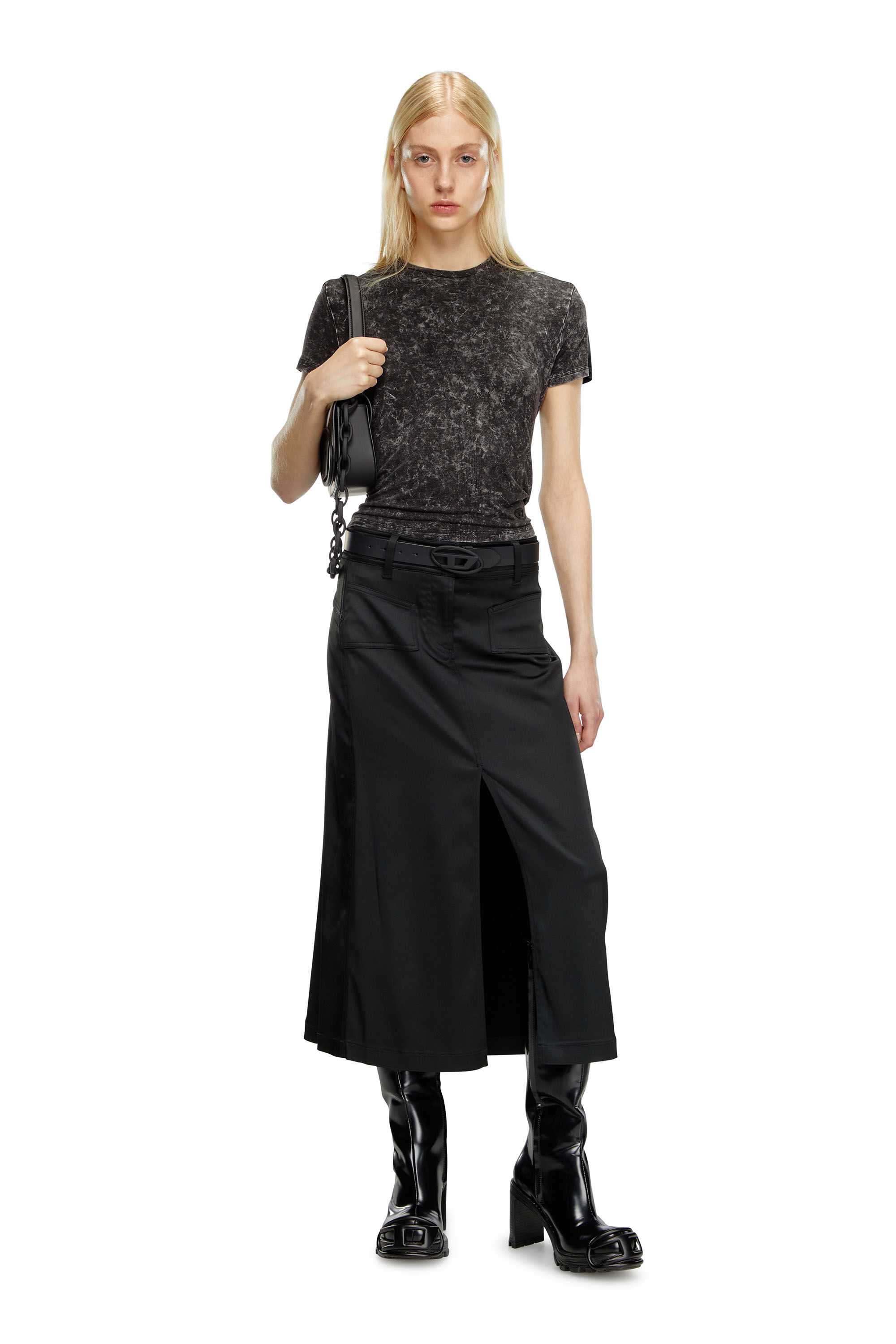 Diesel - T-MEZZO, Female's Hybrid T-shirt in jersey and satin in ブラック - 1