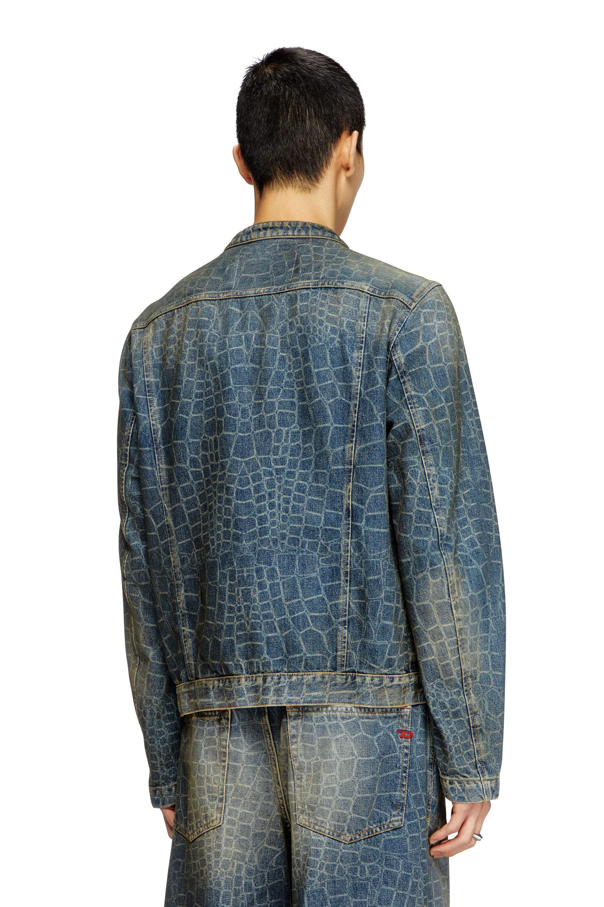 Diesel - CL-D-GLORY-SNAKE, Male's Moto jacket in snake-print denim in ダークブルー - 5