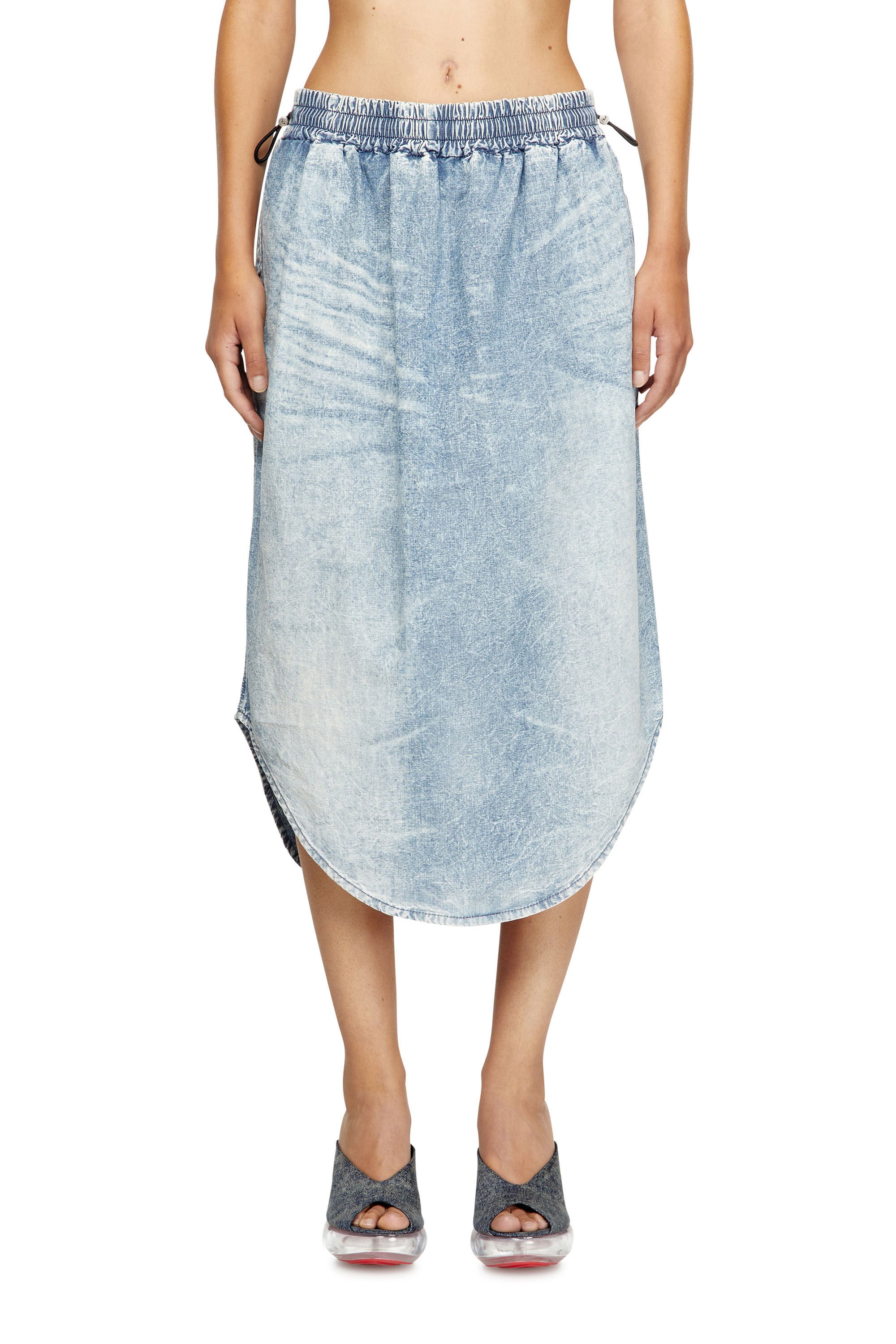 Diesel - DE-ASHLEY-S, Female's Midi skirt in marbled denim in ライトブルー - 3