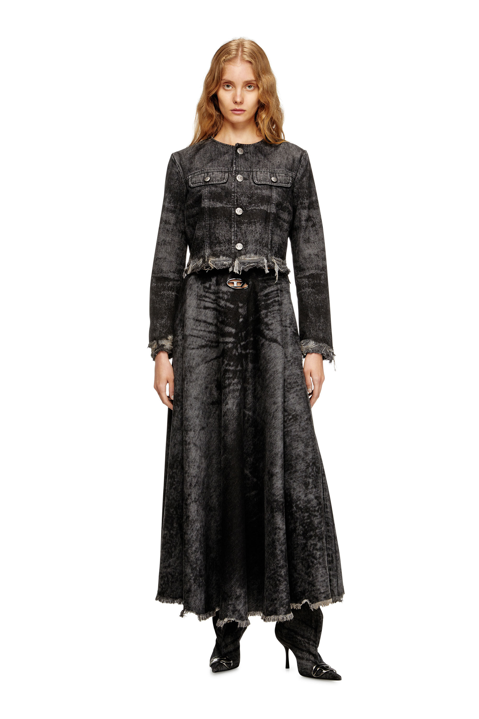 Diesel - DE-HANNIE-FSH, Female's Full skirt in lasered cotton-hemp denim in ブラック - 1