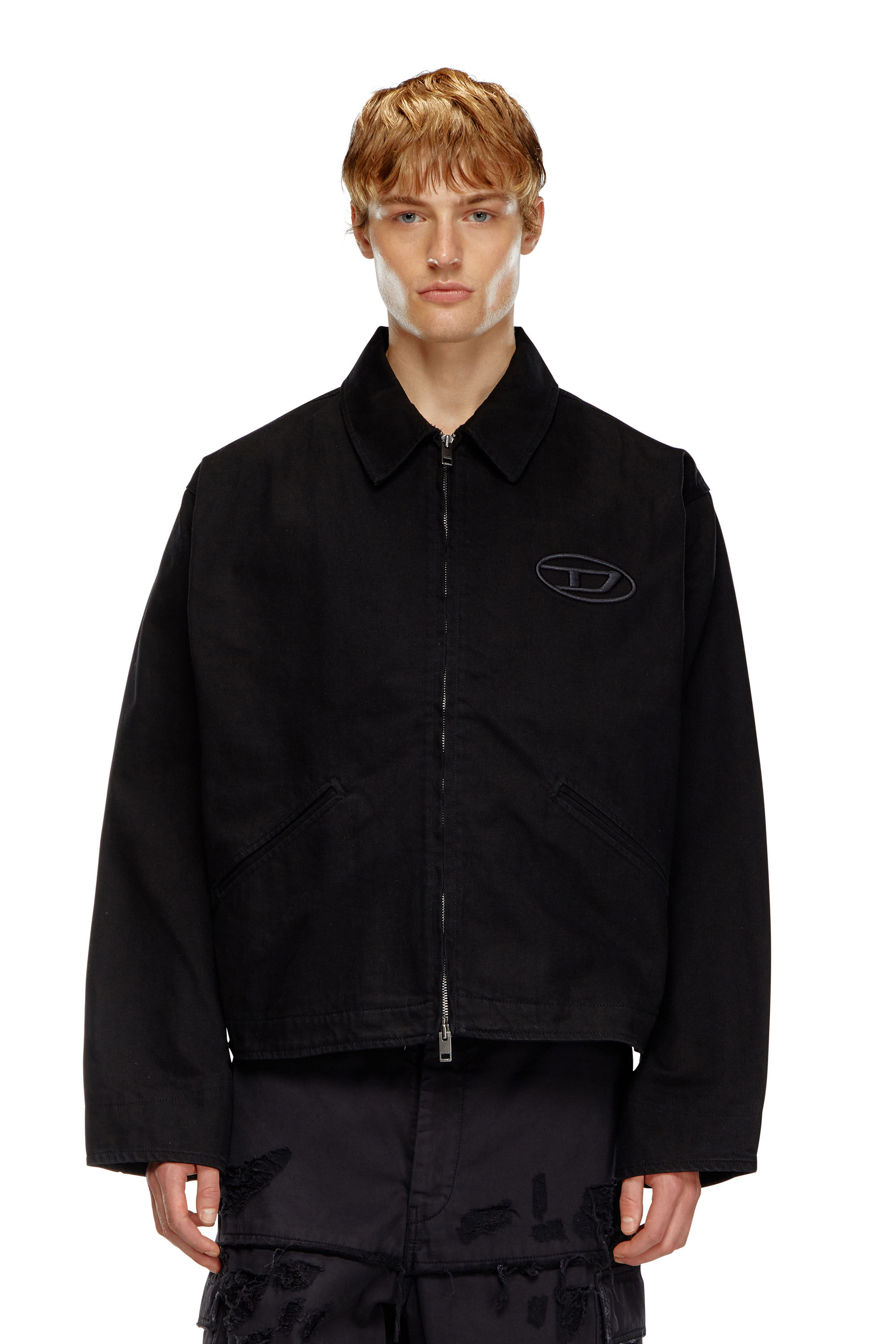 Diesel - J-TAYLOR-BLEACH, Male's Denim blouson jacket with bleached logo in ブラック - 3