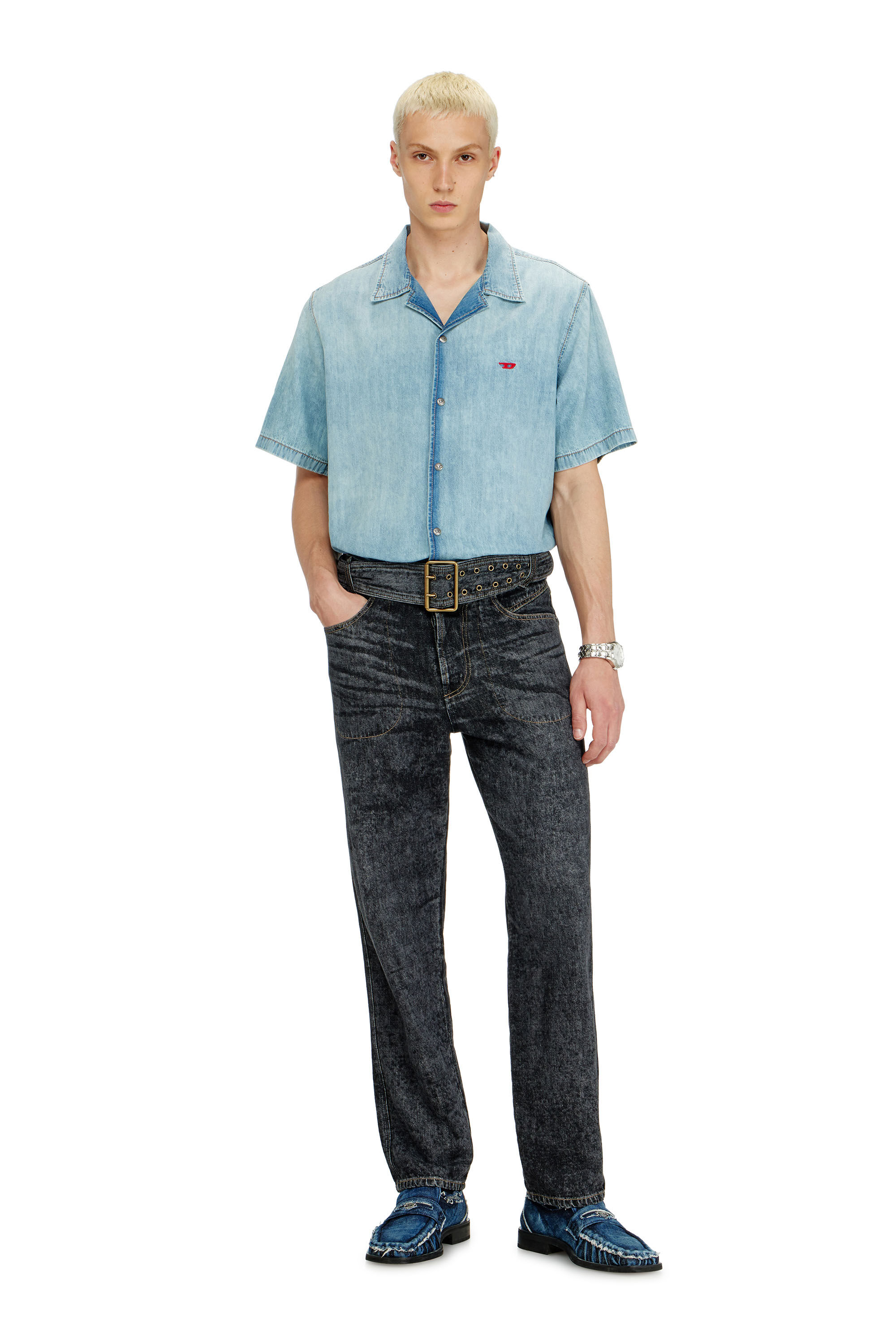 DIESEL ディーゼル 定3.1万 S-MARCUS SHIRT ストーンウォッシュ パッチ 