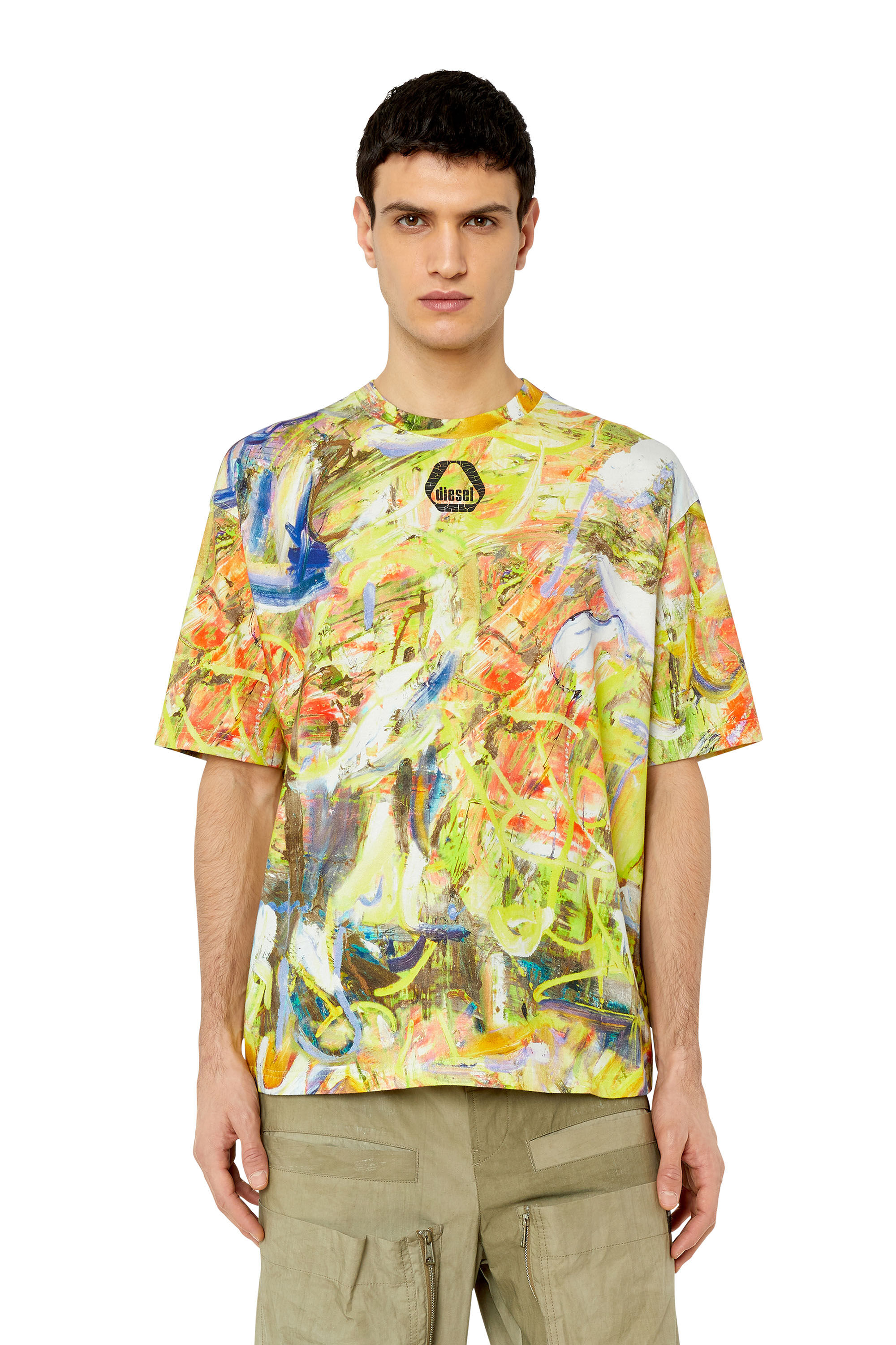 Diesel - T-WASH-G8, Male's Tシャツ ルーズフィット in ホワイト/イエロー - 3