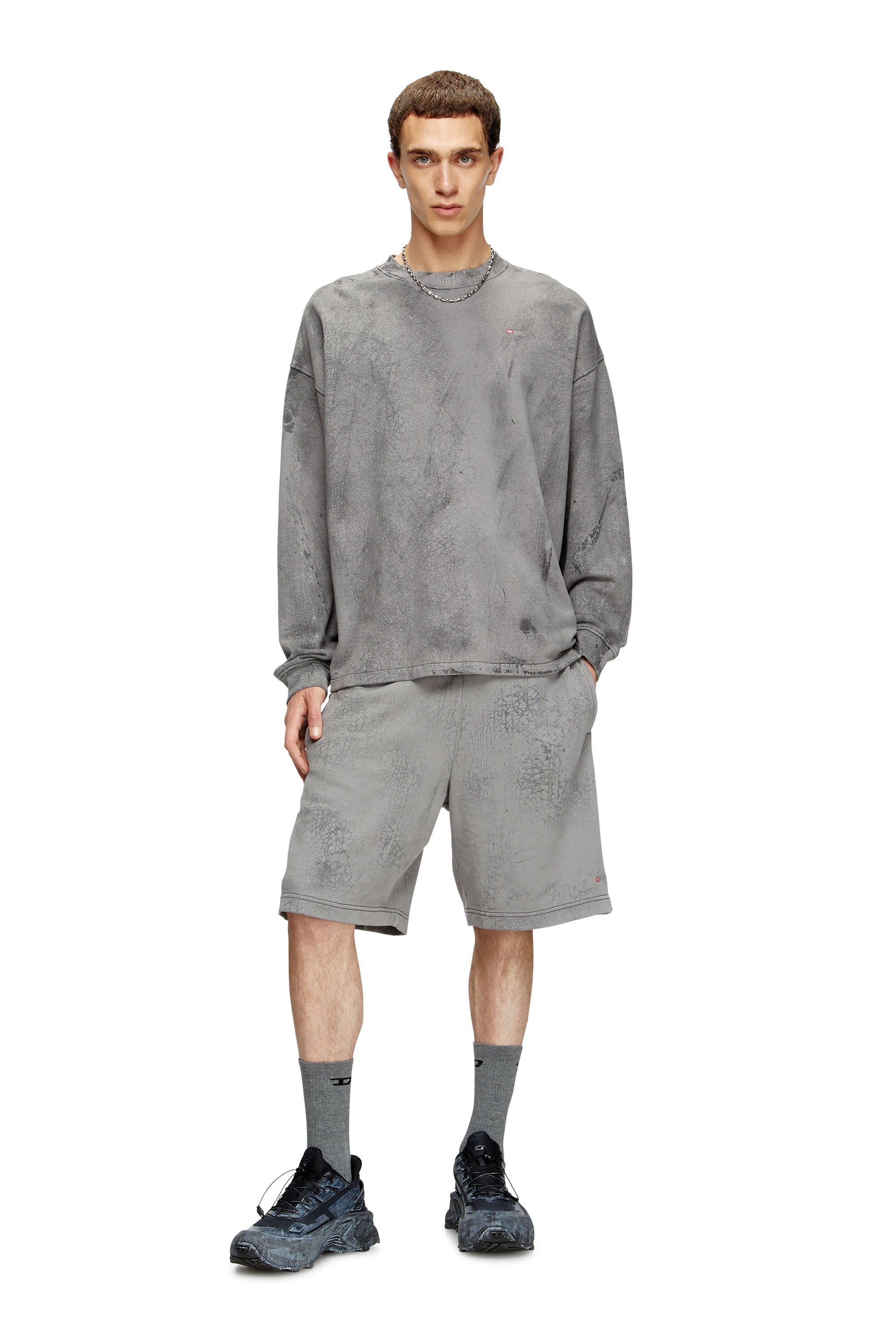 Diesel - P-CREW, Male's Shorts in waxed jersey in グレー - 1