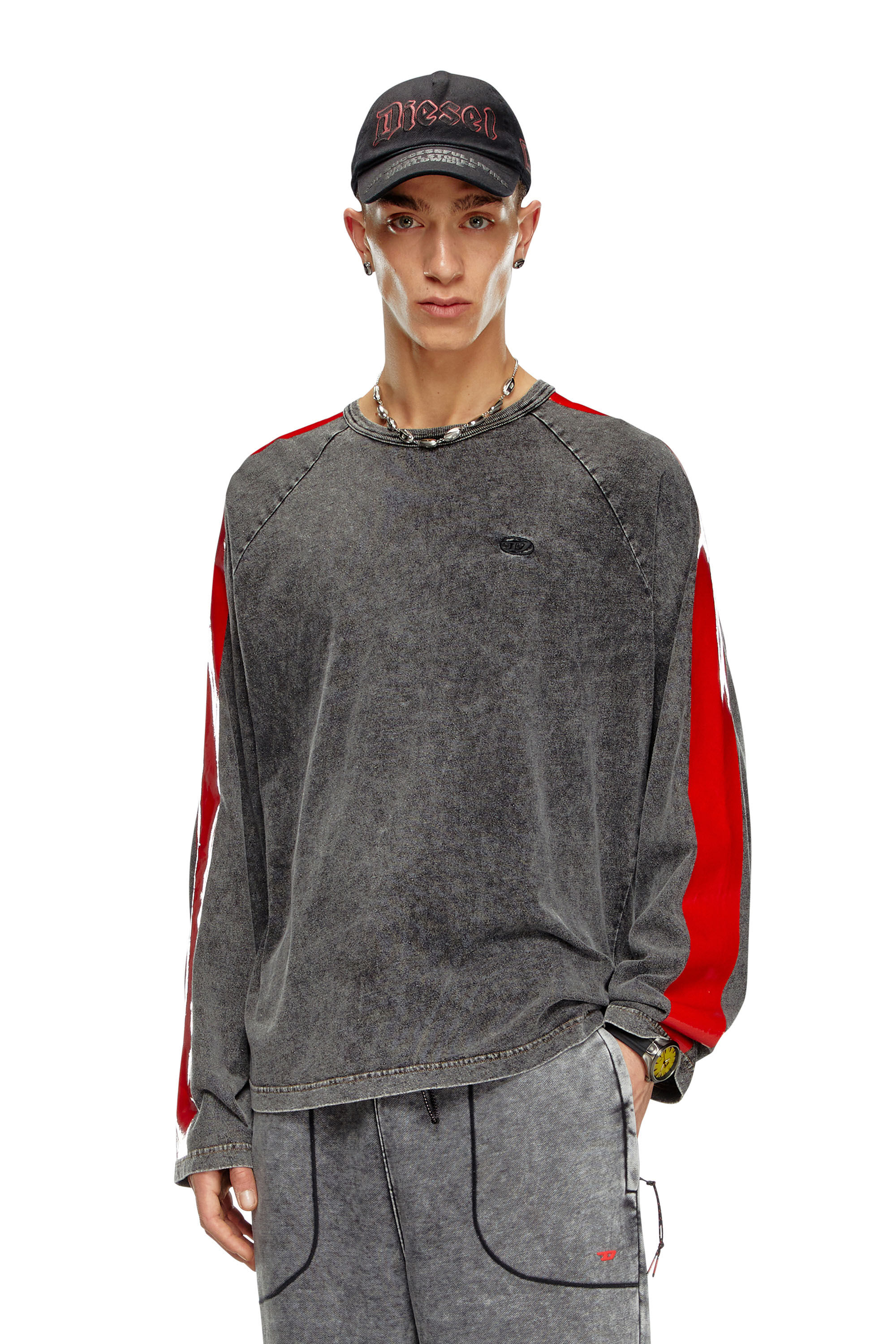 Diesel - T-REDROXT, Male's Long-sleeve T-shirt with glossy bands in ブラック - 3
