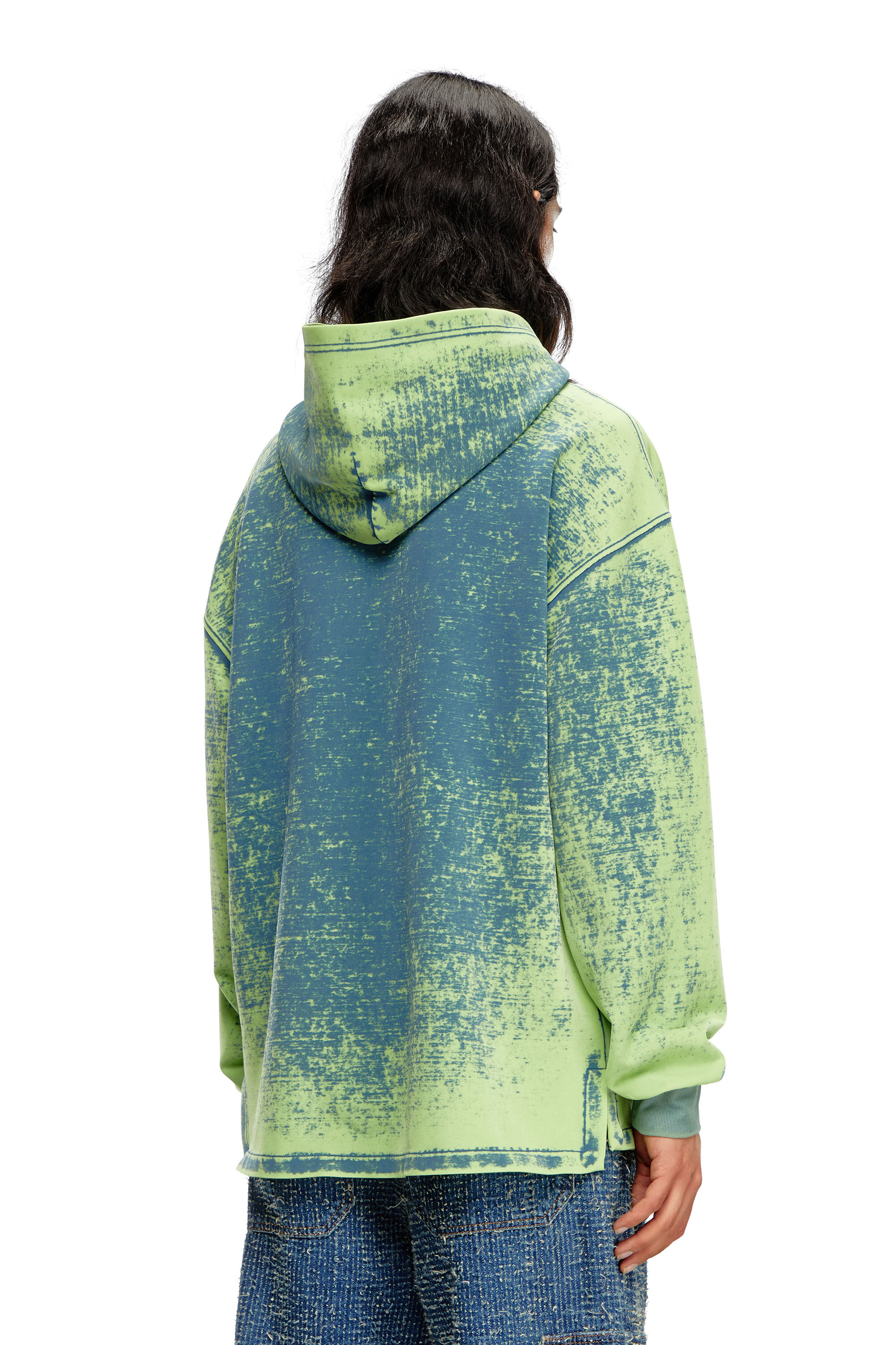 Diesel - S-BAXT-HOOD-Q1, Male's Burnout hoodie with embossed Oval D in グリーン/ブルー - 4