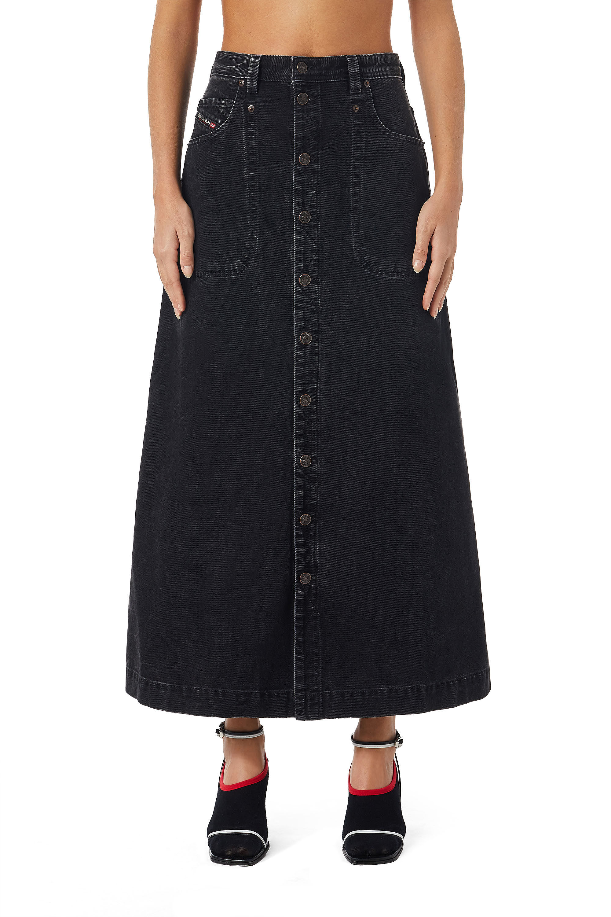Diesel - DE-ALBUS-L A-LINE LONG SKIRT, Female's SS23  マキシ ロング スカート ブラックデニム Aライン in ブラック/ダークグレー - 3