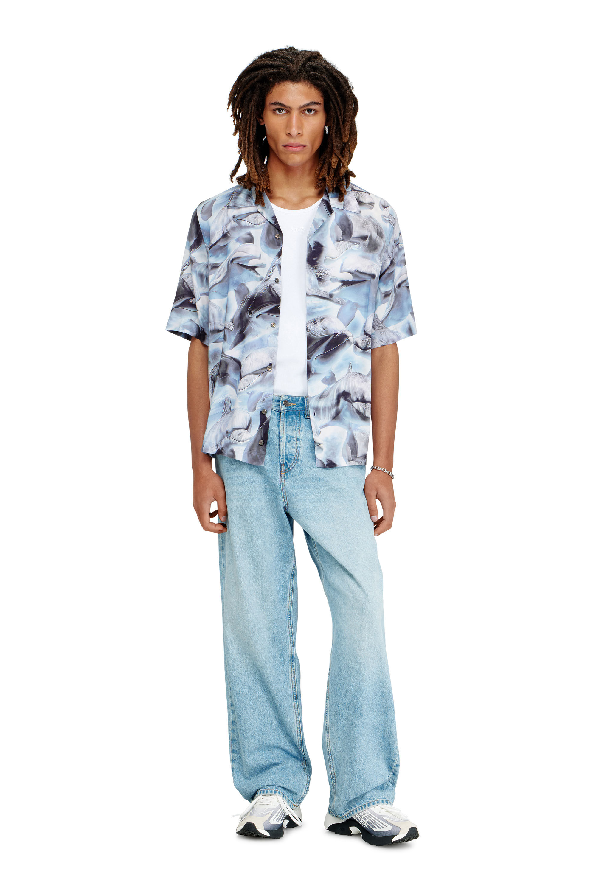 Diesel - S-BRACK-DOLPHIN, Male's Fluid short-sleeve shirt with all-over print in ライトブルー - 1
