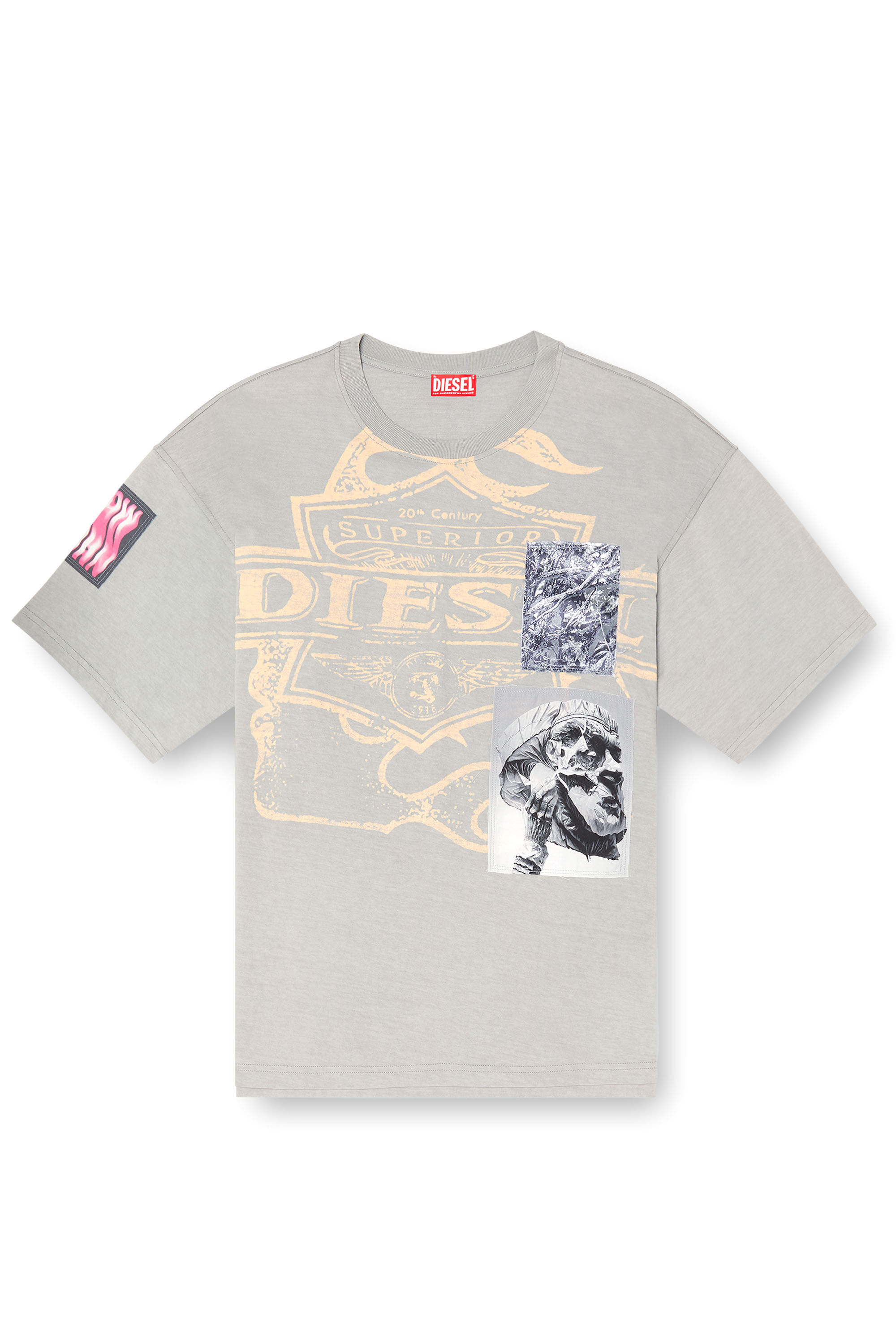 Diesel - T-BOXT-SLITS-R8, Male's T-shirt with patch detail in グレー - 2