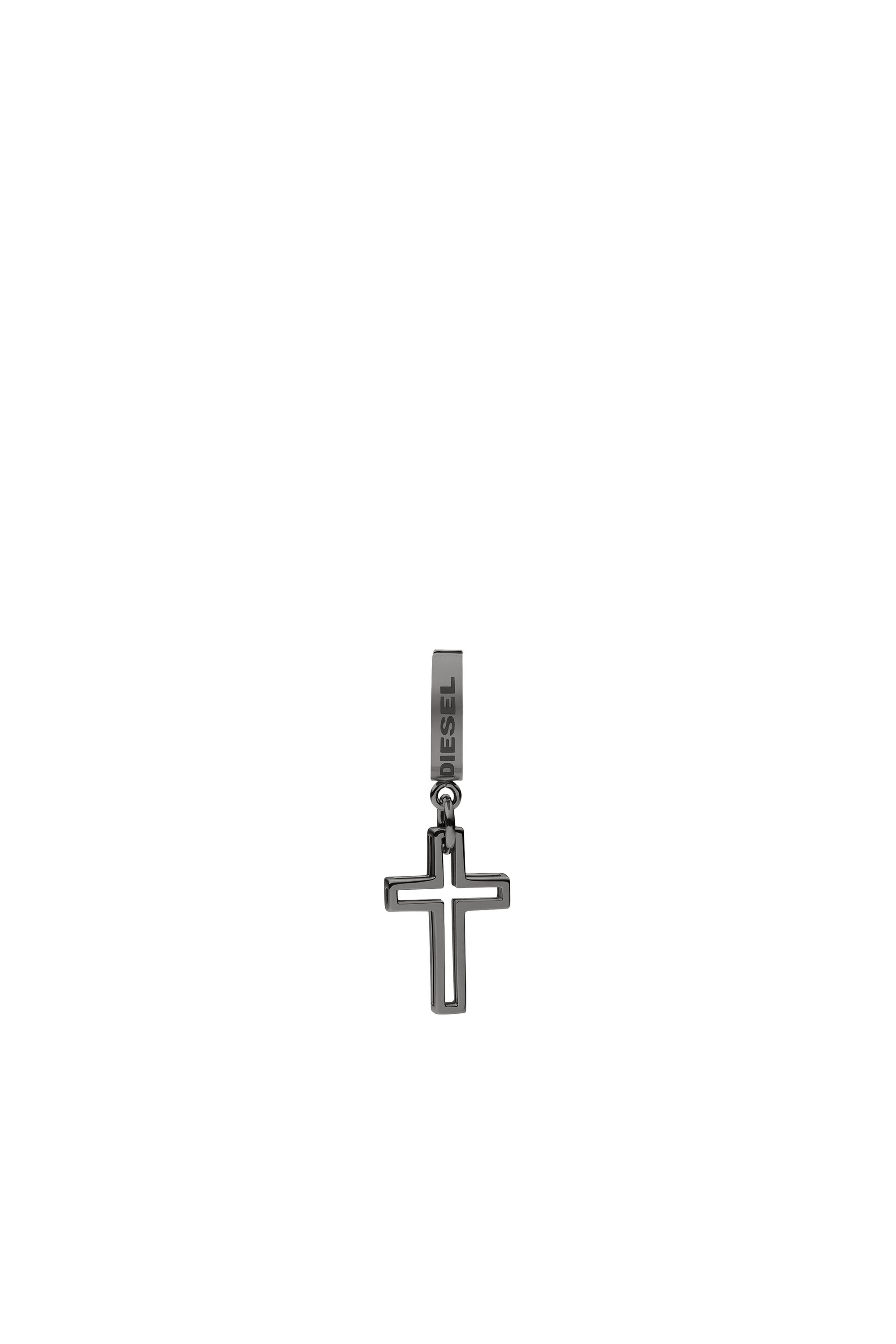 Diesel - DX1274, Male's Black stainless steel cross motif single drop earring in シルバー - 1