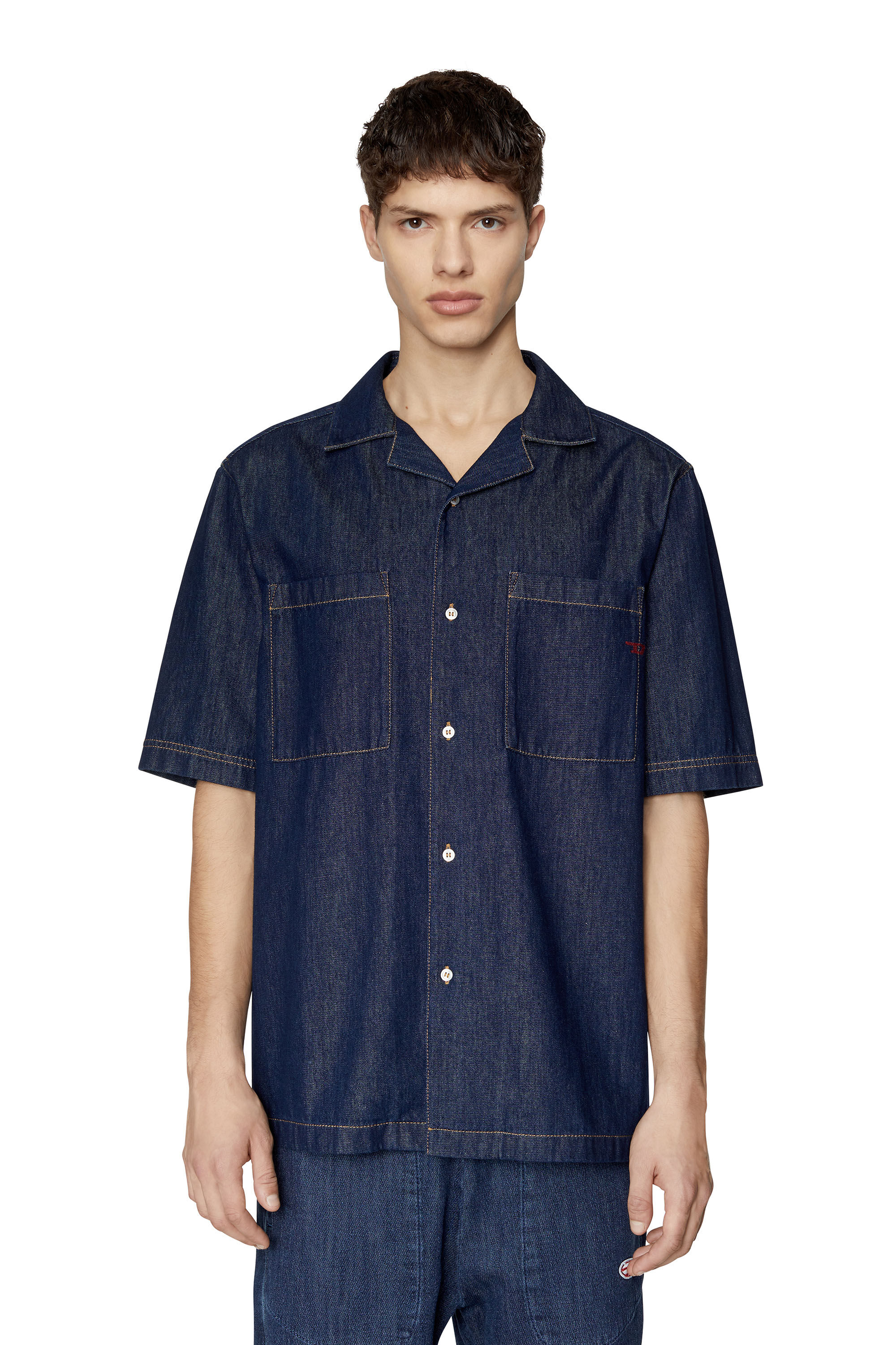 Diesel - D-PAROSHORT, Male's デニム ボーリングシャツ in ダークブルー - 3