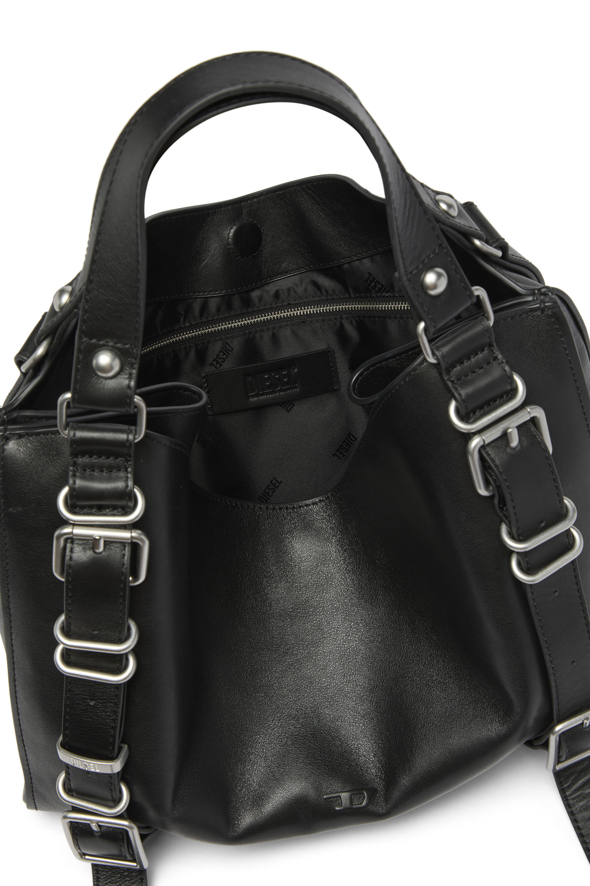 Diesel - D-ONE TOPHANDLE M, Unisex's D-One-Medium top-handle bag in treated leather in ブラック - 4