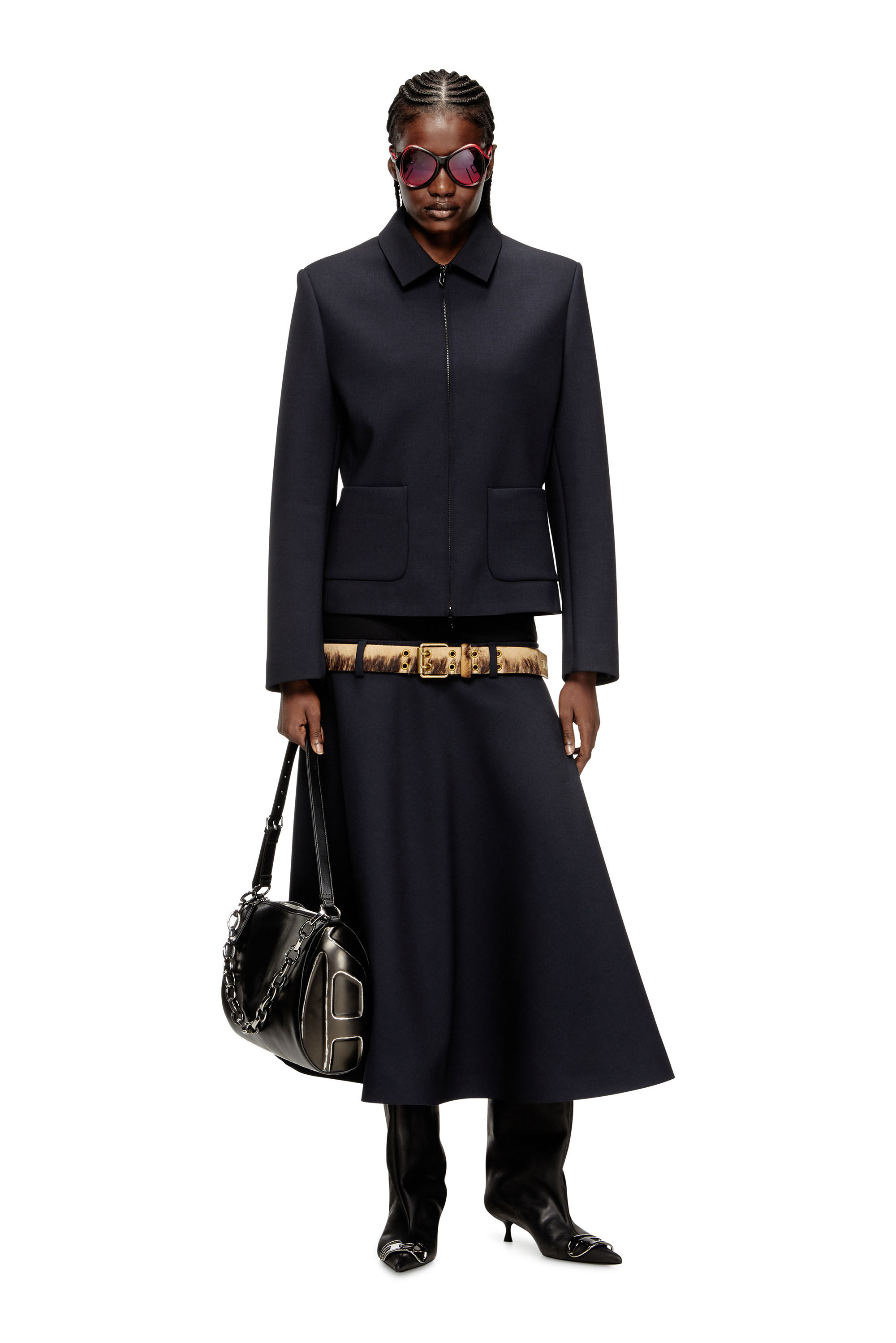 G-CESARA-BOND Collared jacket in neoprene-bonded fabric｜ブルー
