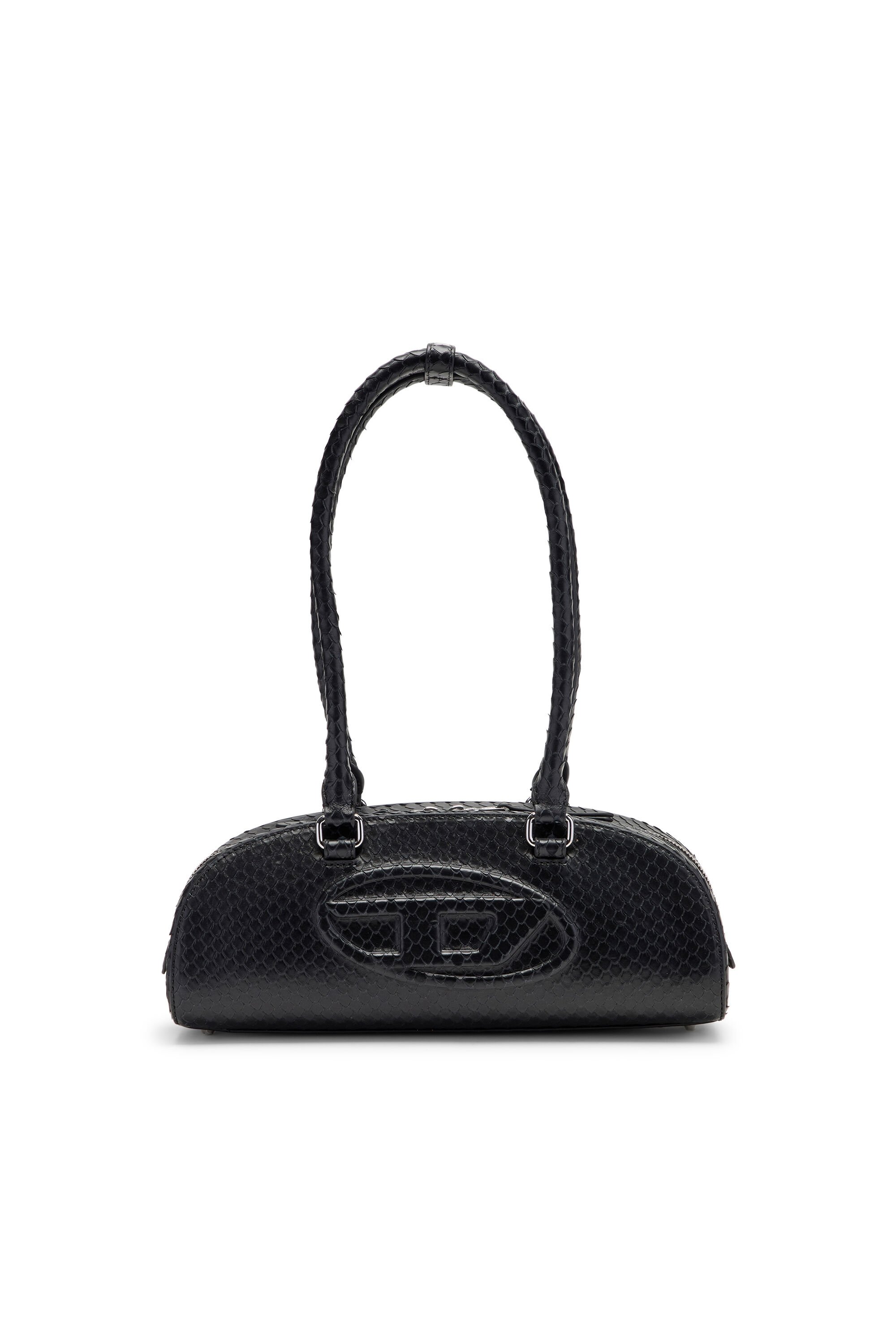 Diesel - 1DR DOME SHOULDER EW, Female's 1DR Dome-Elongated bowling bag in textured leather in ブラック - 2