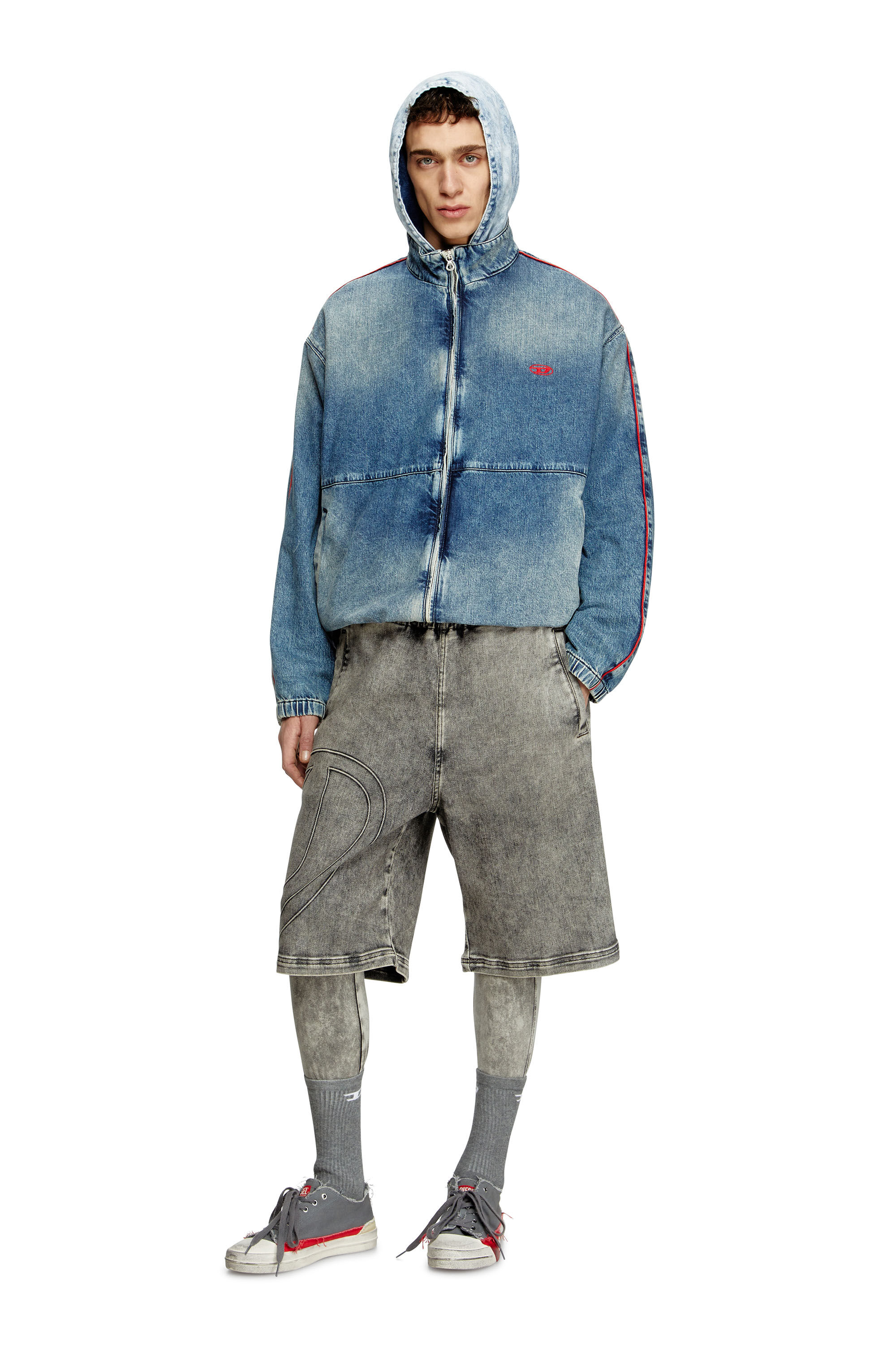 Diesel - D-KRAP-S2, Male's Denim jacket with red piping in ブルー - 1