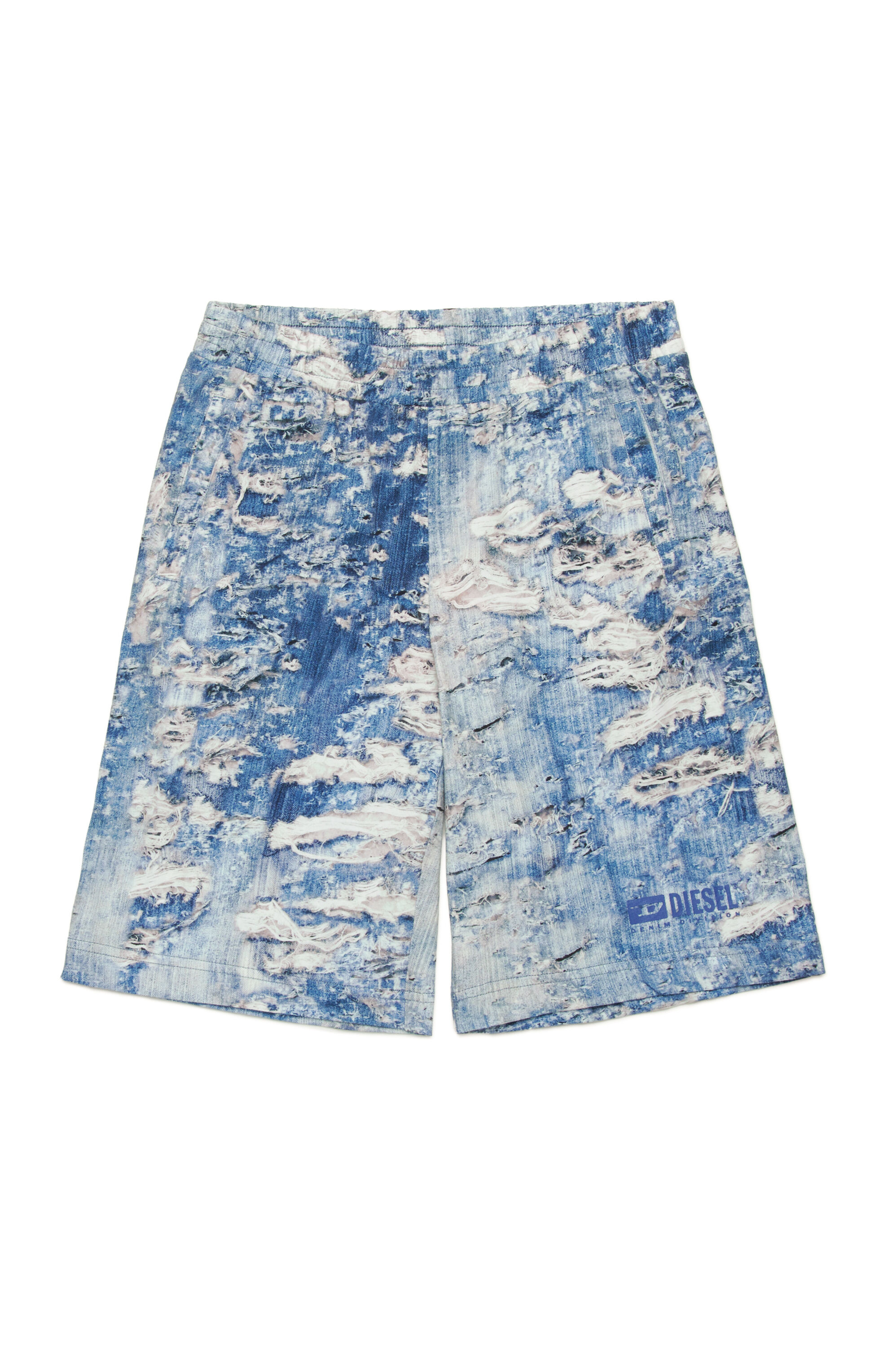 Diesel - PARSTON, Male's Sweat shorts with Tiger Breaks trompe l'oeil in ブルー - 1