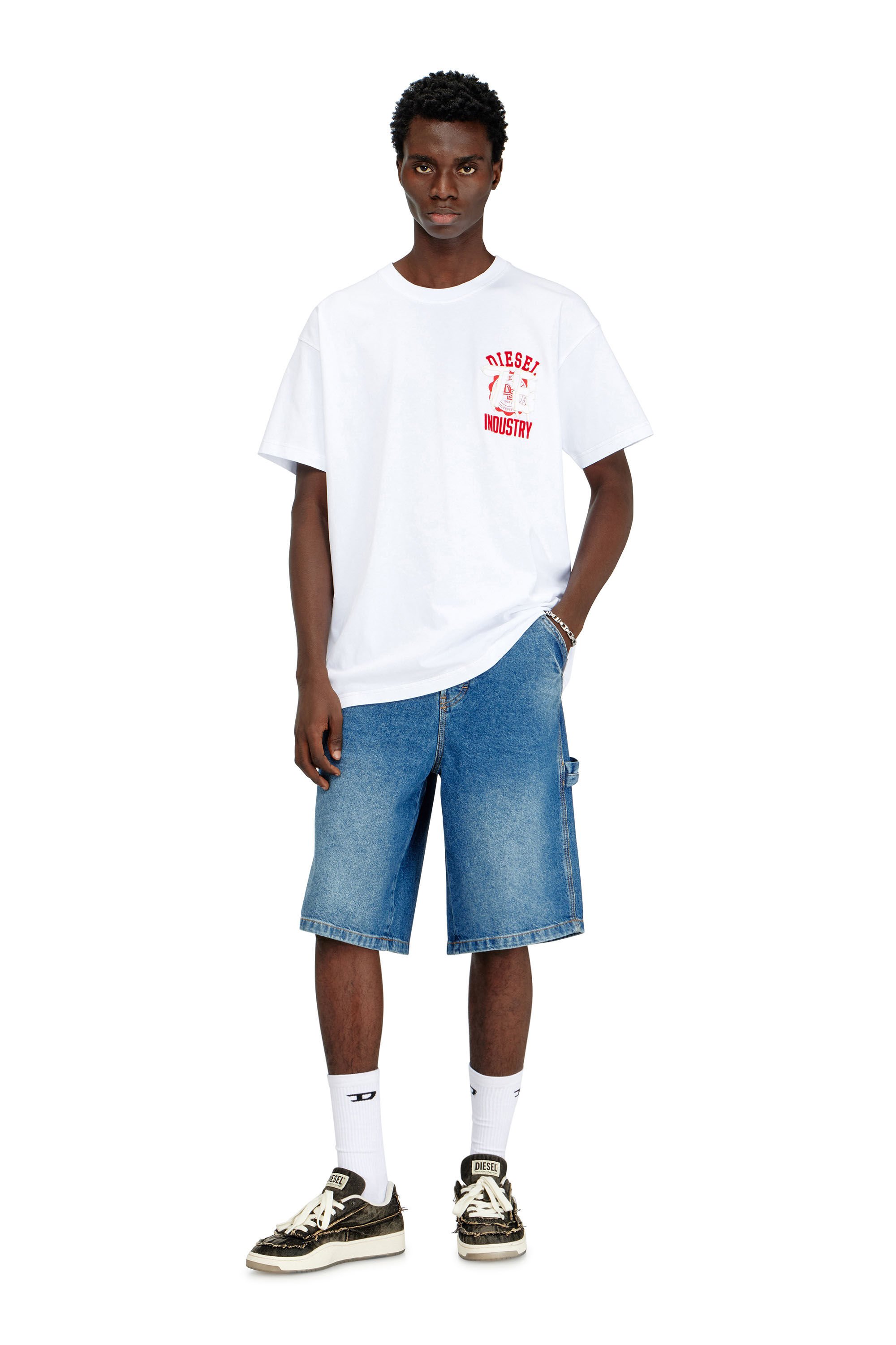 Diesel - T-NORM-V14, Male's T-shirt with Industry flocked print in ホワイト - 1