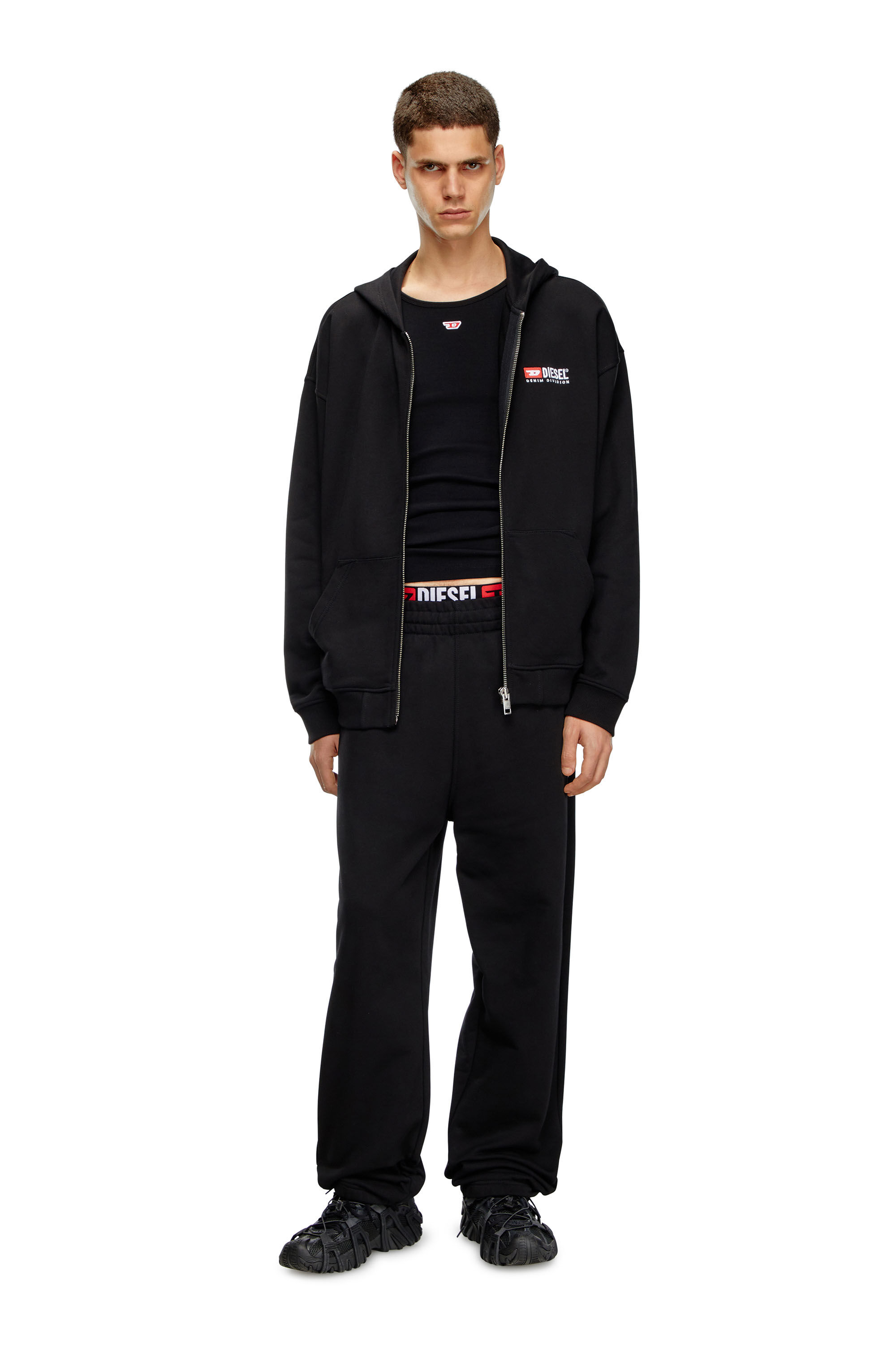 Diesel - S-BOXT-HOOD-ZIP-DIV, Male's Zip-up hoodie with Diesel embroidery in ブラック - 1
