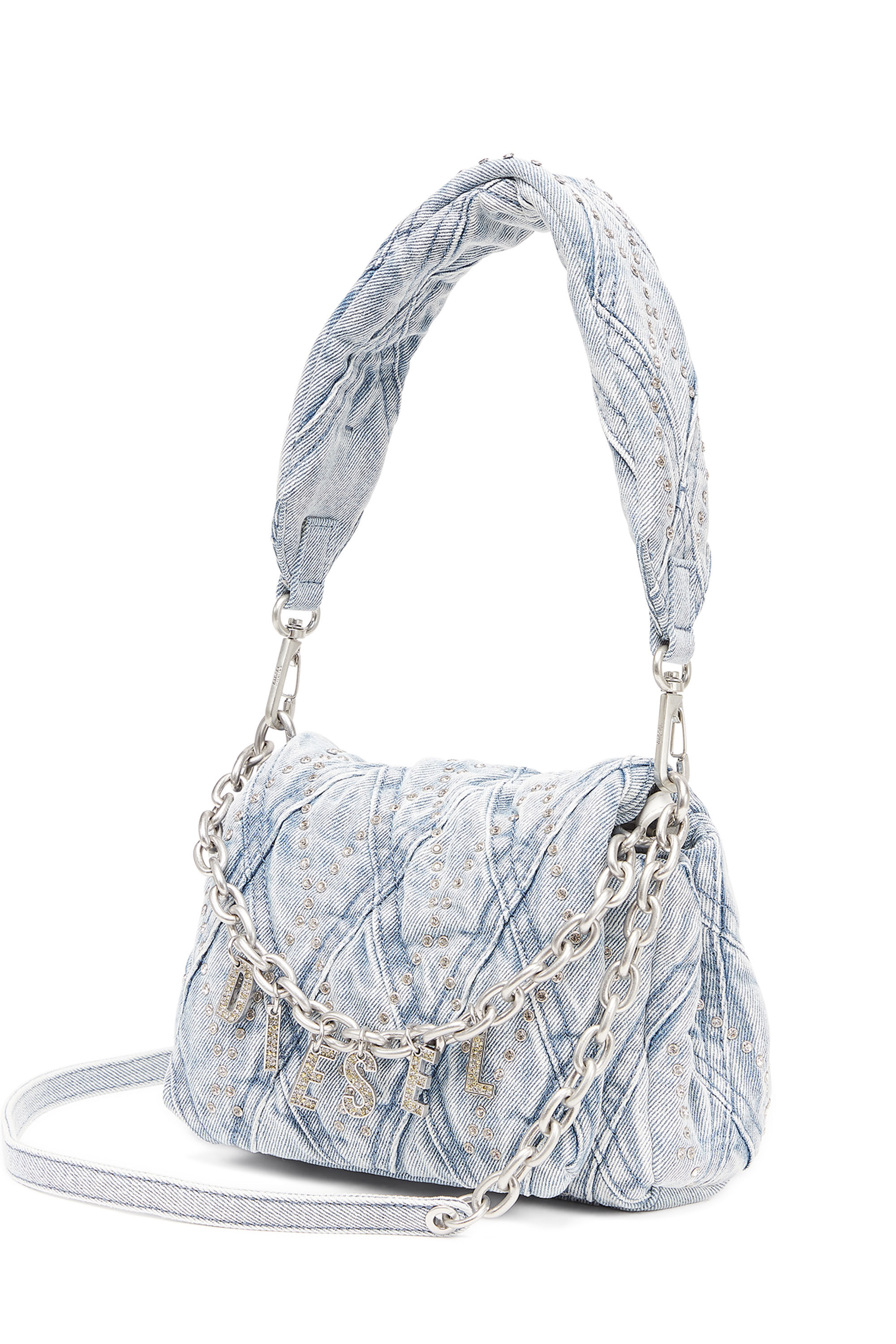Diesel - CHARM-D SHOULDER S, Female's デニムキルティングビジューショルダーバッグS in ライトブルー - 5