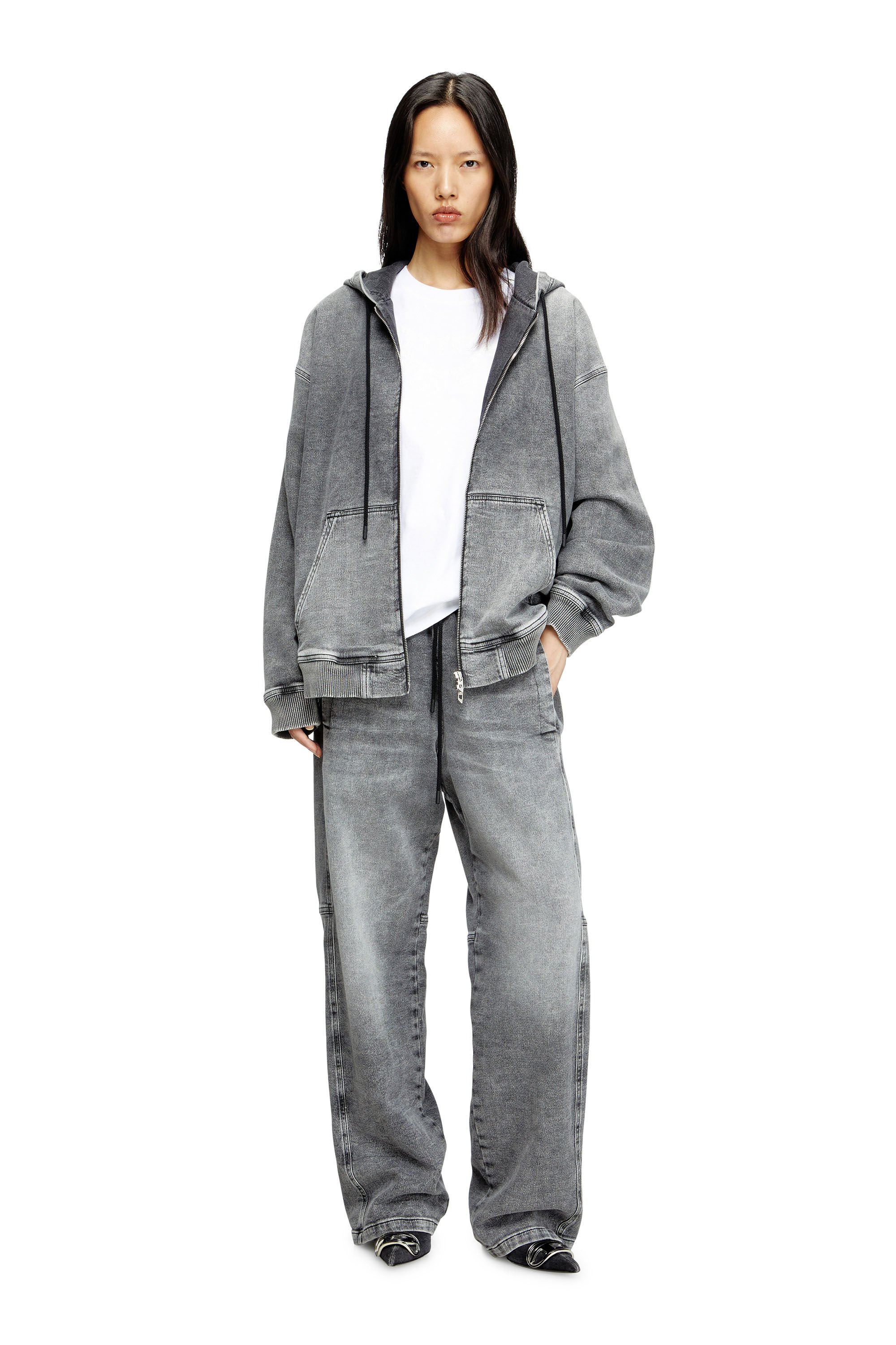 Diesel - HS D-GIRI-S TRACK, Unisex's Zip-up hoodie in marbled Track Denim in ダークグレー - 6